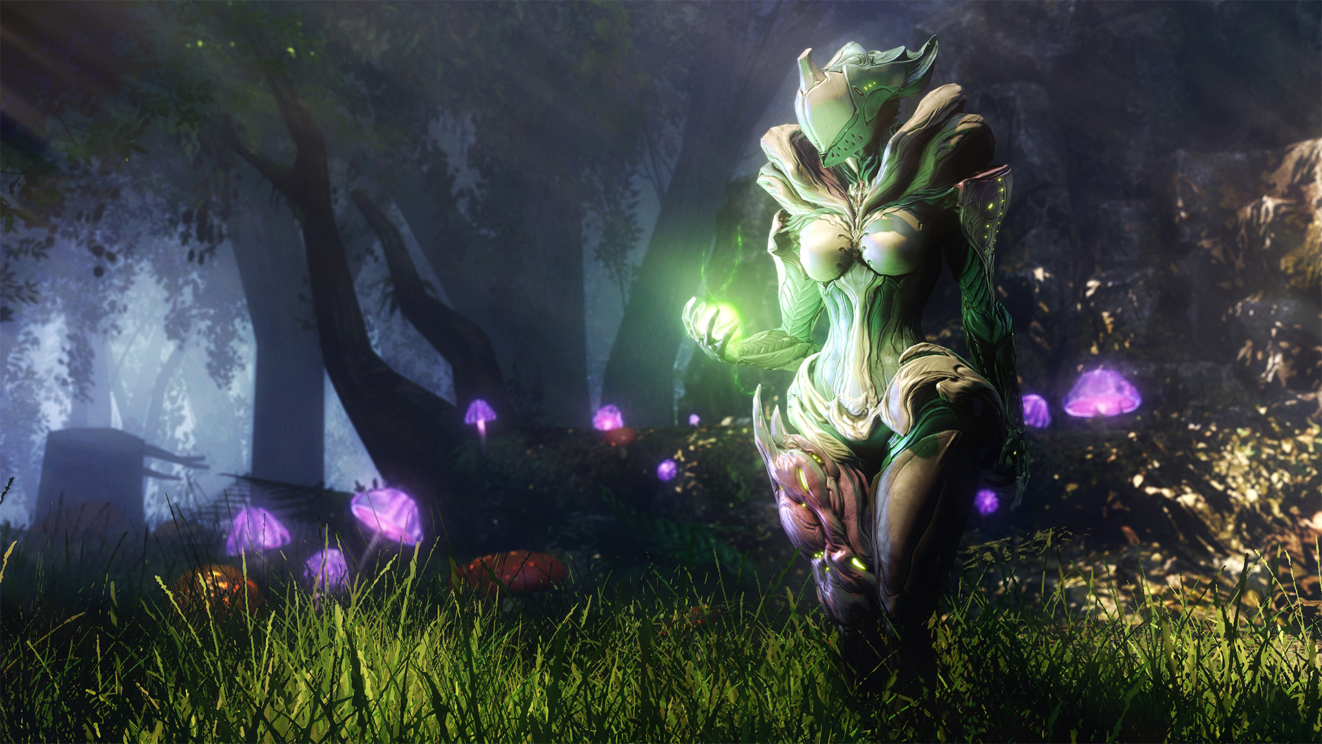 Saryn from Warframe in a mystical forest HD Wallpaper