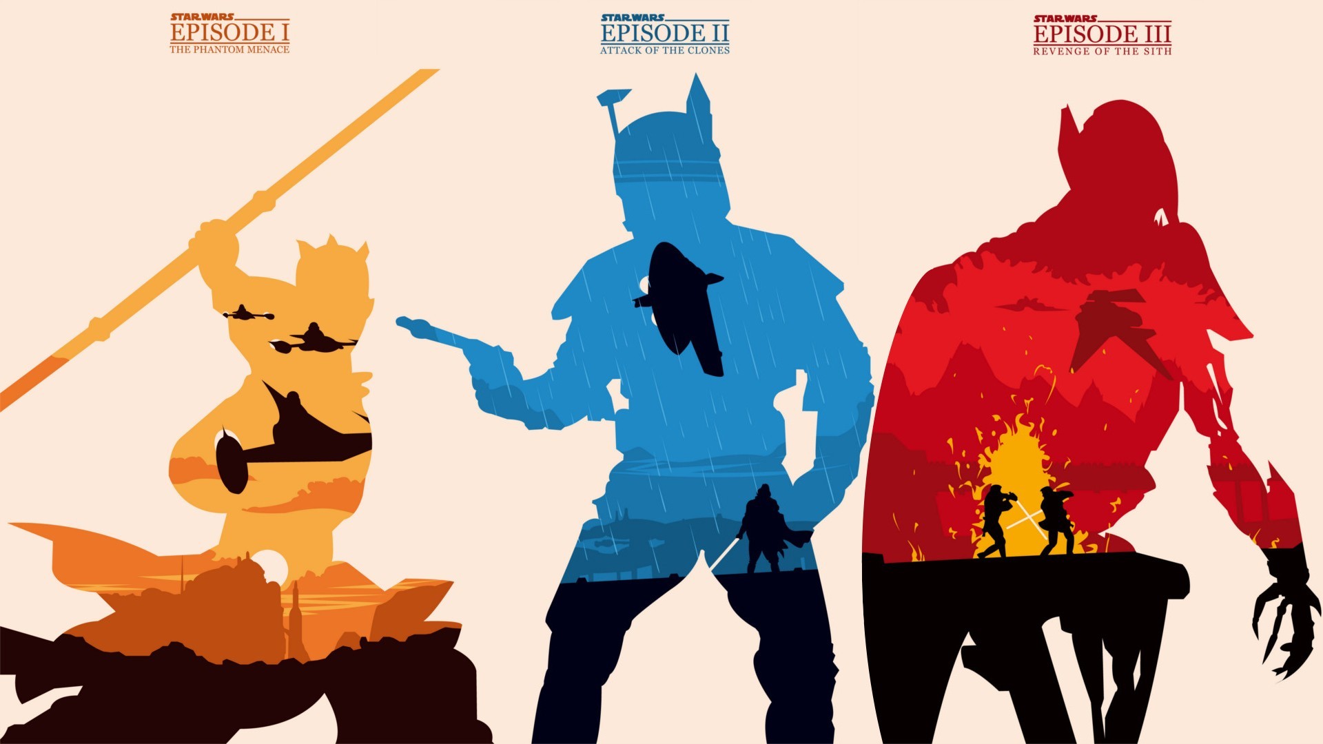 Star Wars Episodes I, II, and III minimalist posters HD Wallpaper