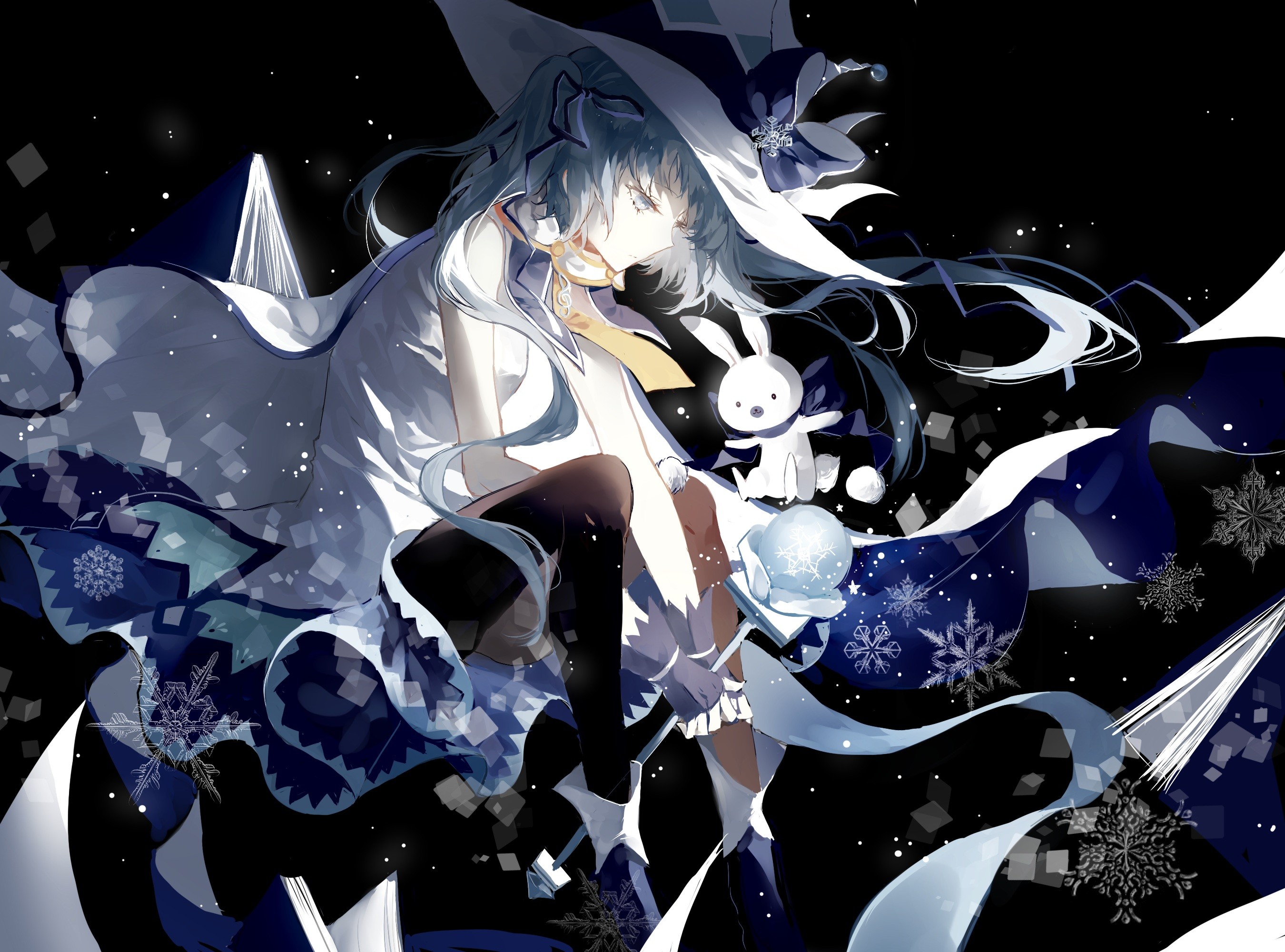 Hatsune Miku in a snowy witch outfit HD Wallpaper