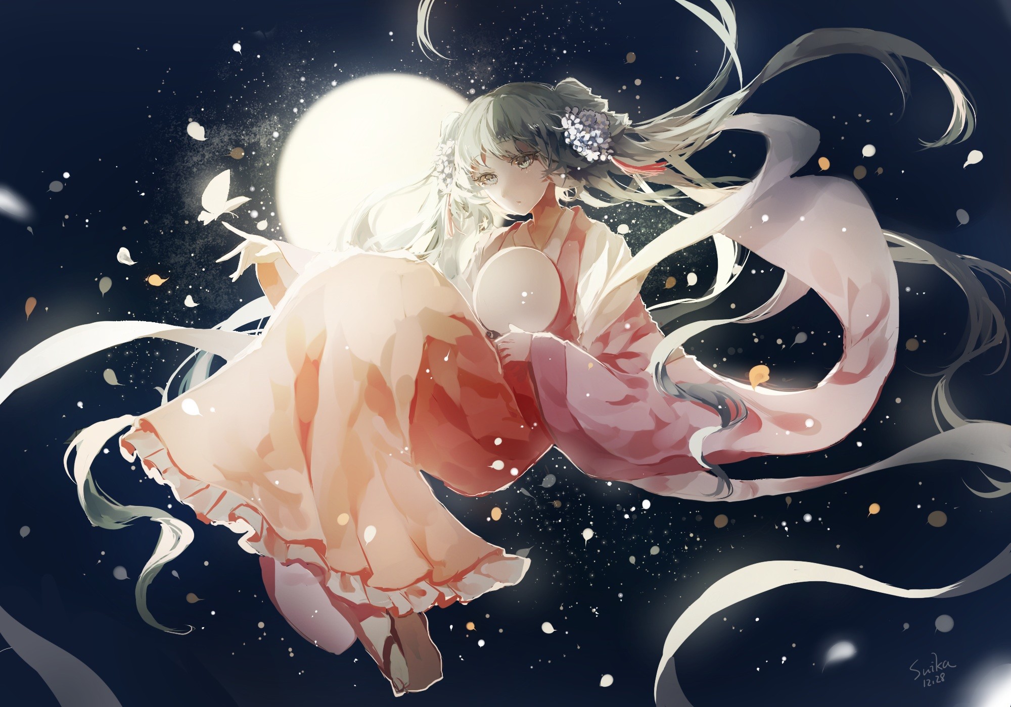 Hatsune Miku in a Kimono with a Butterfly HD Wallpaper