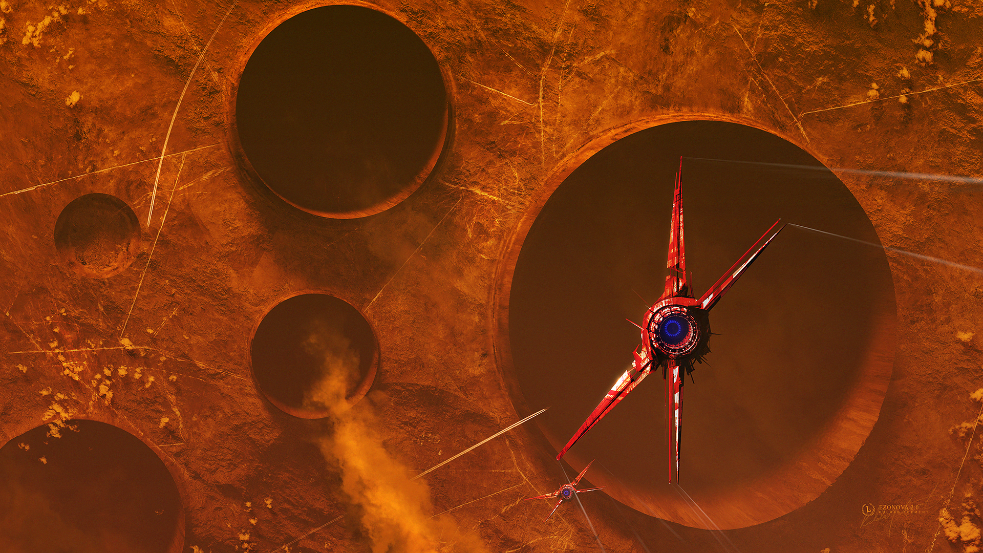 Spaceships flying over craters on Kuldar Leement HD Wallpaper