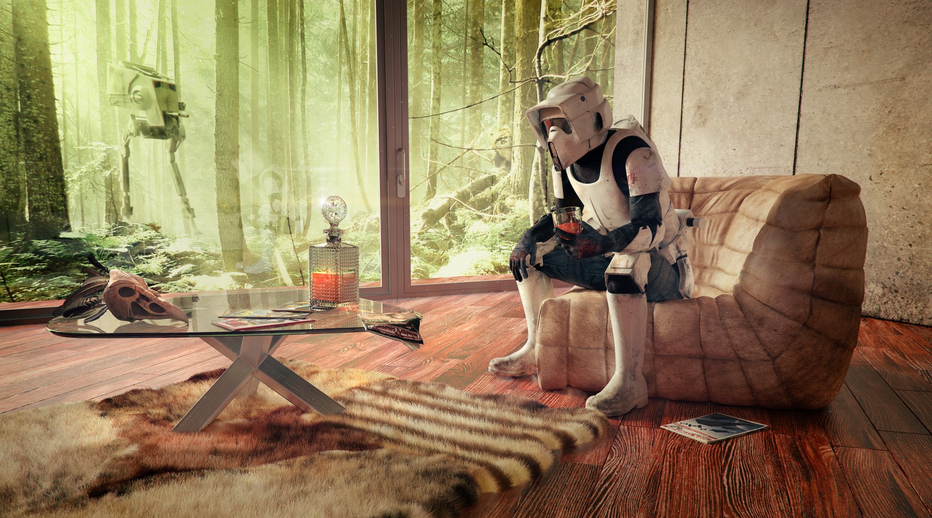 Star Wars Scout Trooper relaxing with a drink HD Wallpaper