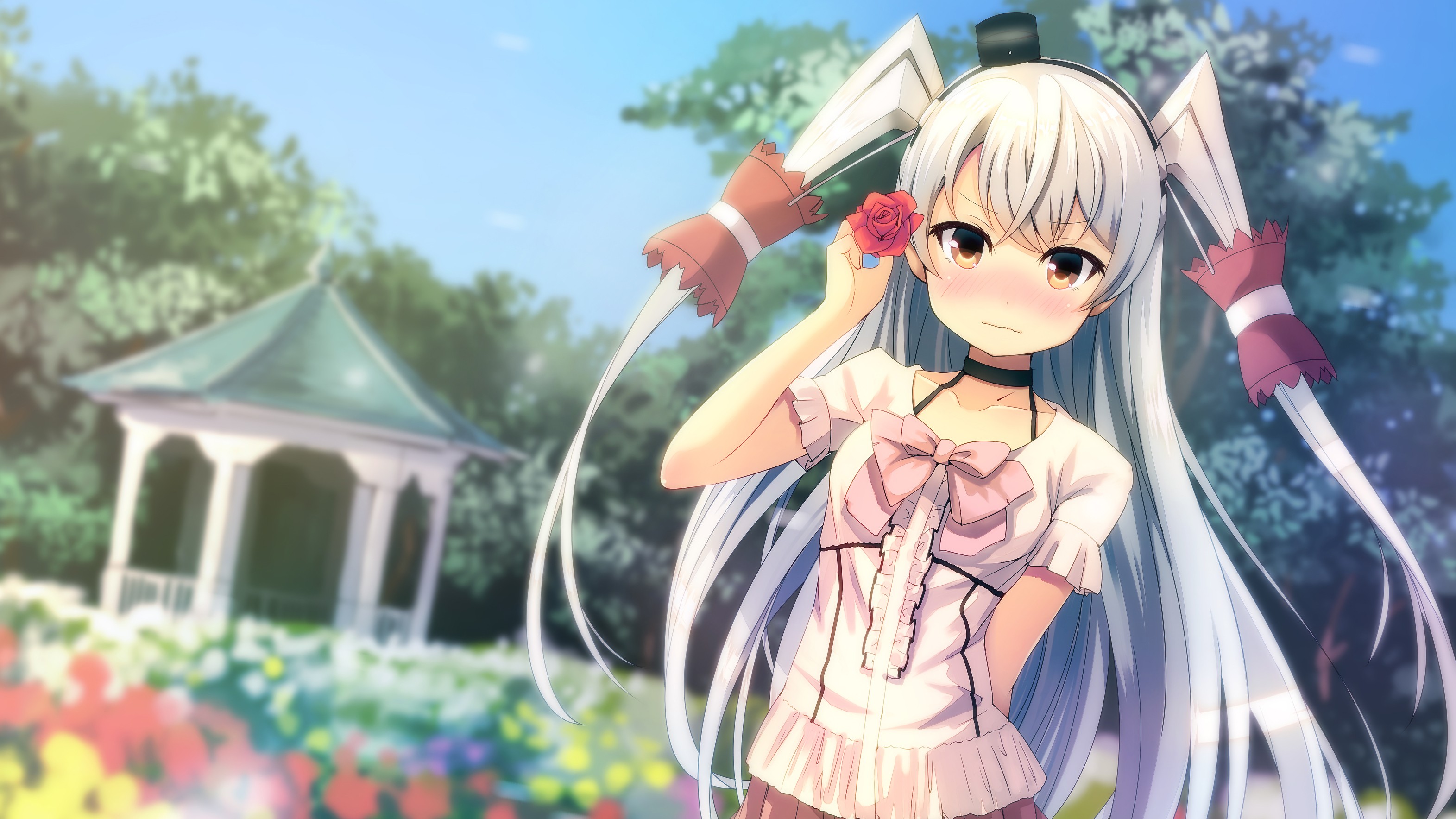 Amatsukaze from Kantai Collection holding a rose HD Wallpaper
