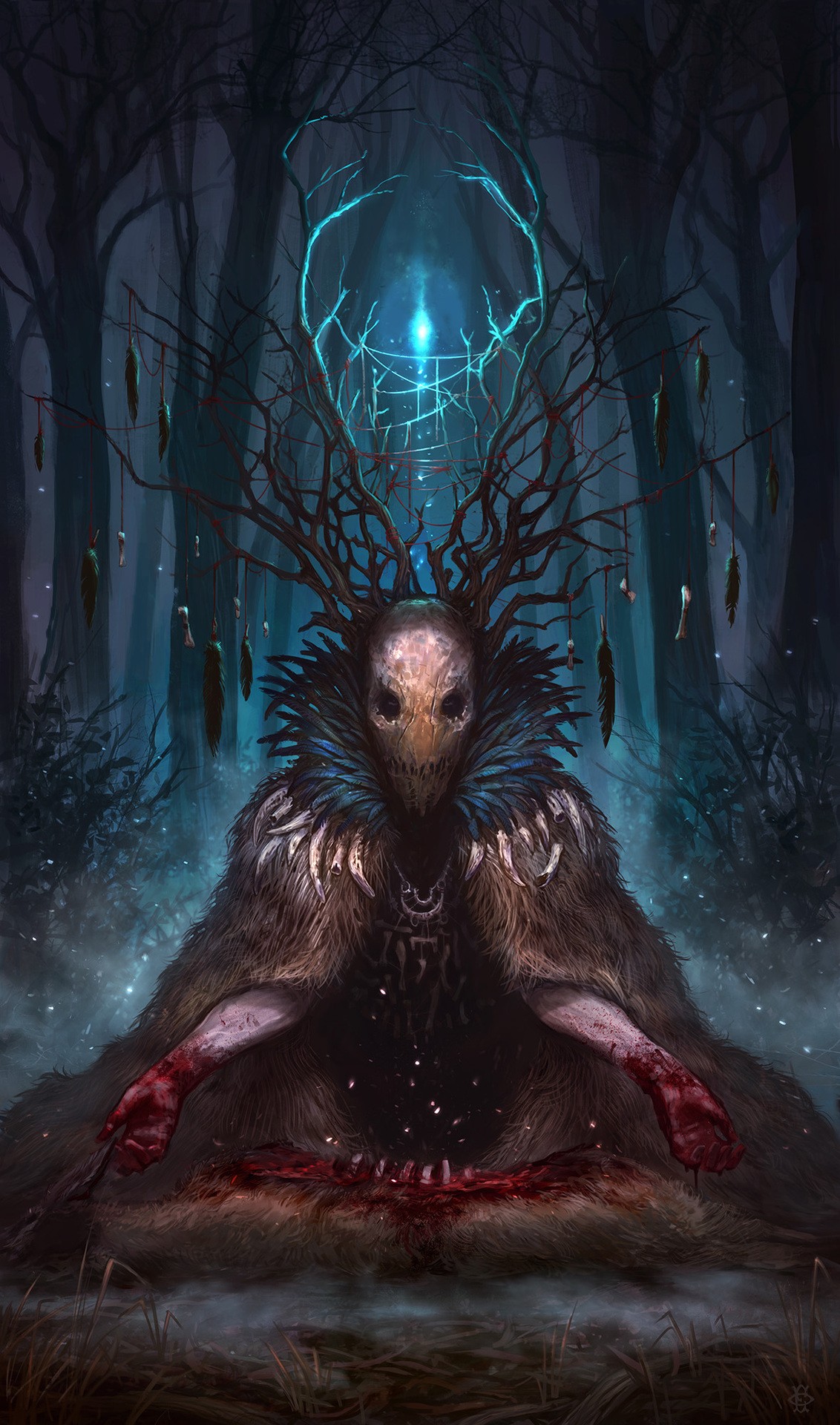 Fantasy art of a creature in a dark forest HD Wallpaper