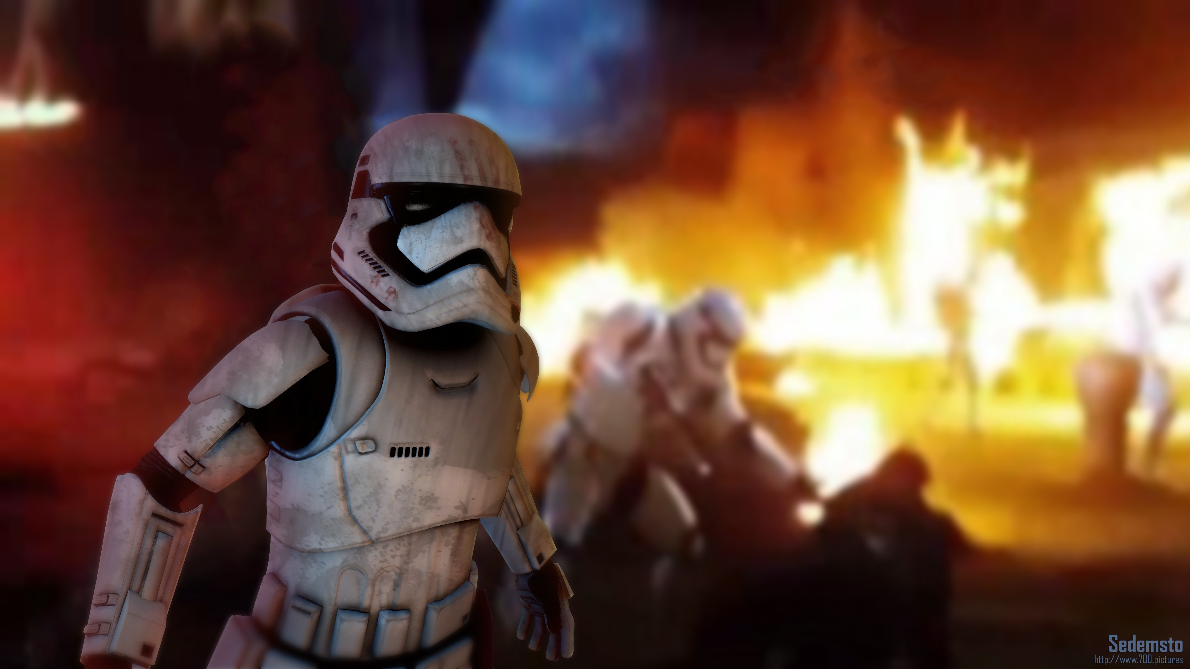 Star Wars: The Force Awakens Stormtrooper in a fiery battle HD Wallpaper