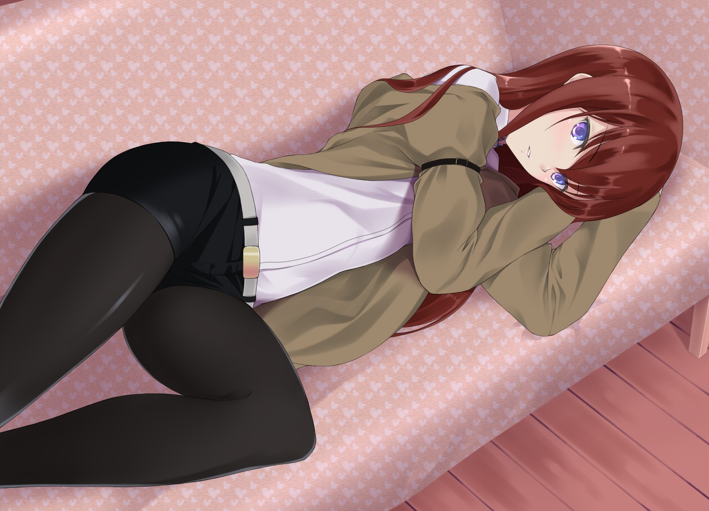 Makise Kurisu from Steins;Gate lying on a couch HD Wallpaper