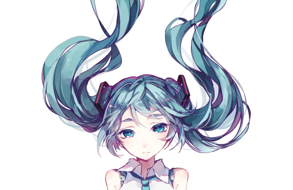 Hatsune Miku with teal twintails and blue eyes HD Wallpaper