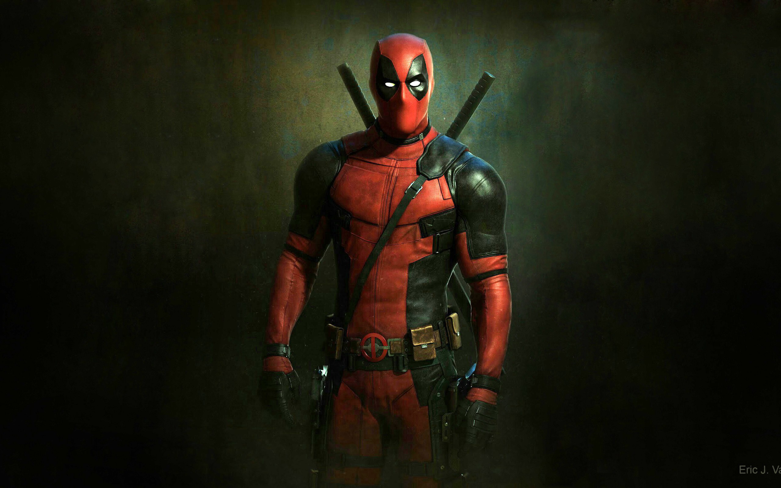 Deadpool standing with swords on his back HD Wallpaper