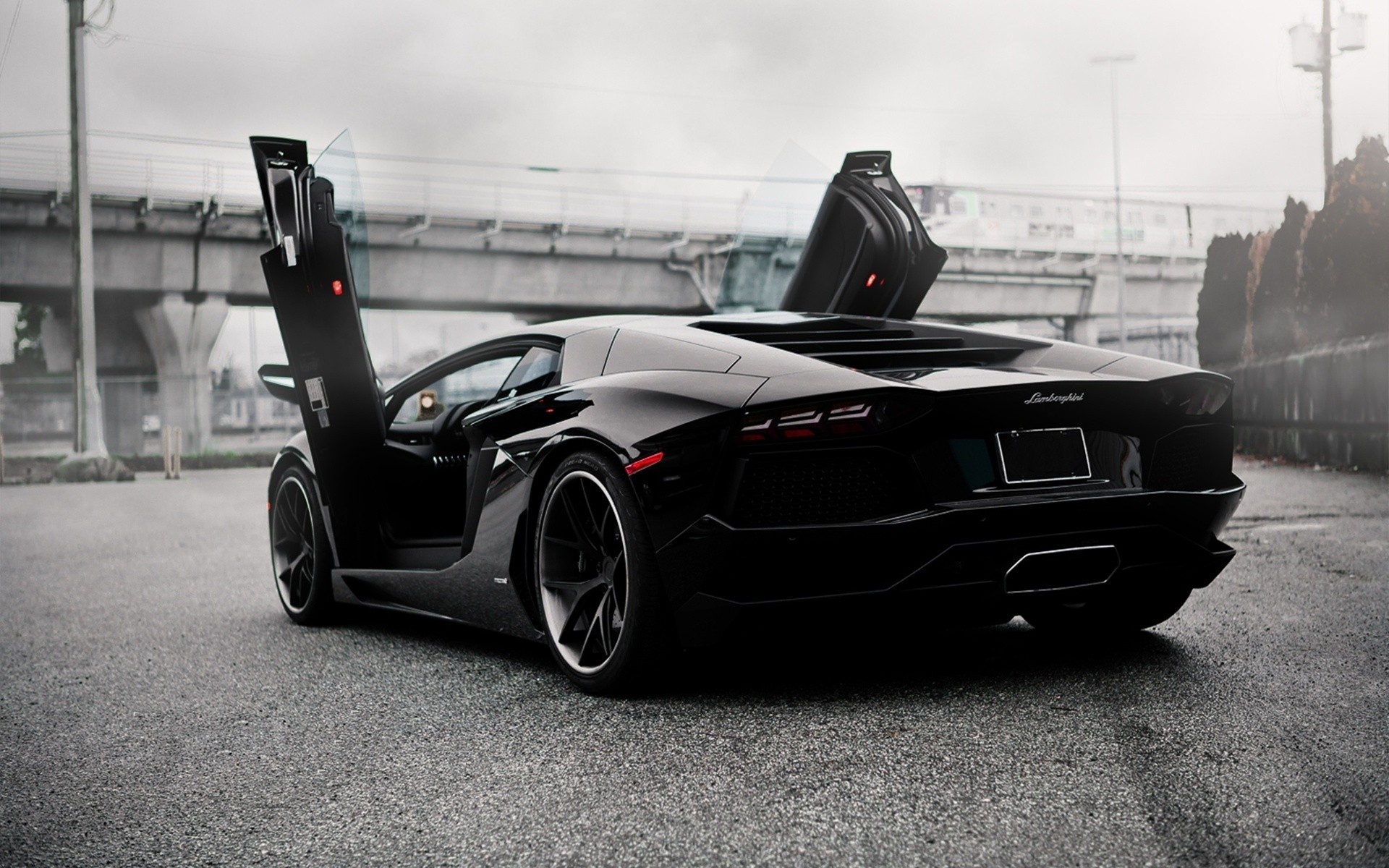 Black Lamborghini Aventador with Scissor Doors HD Wallpaper