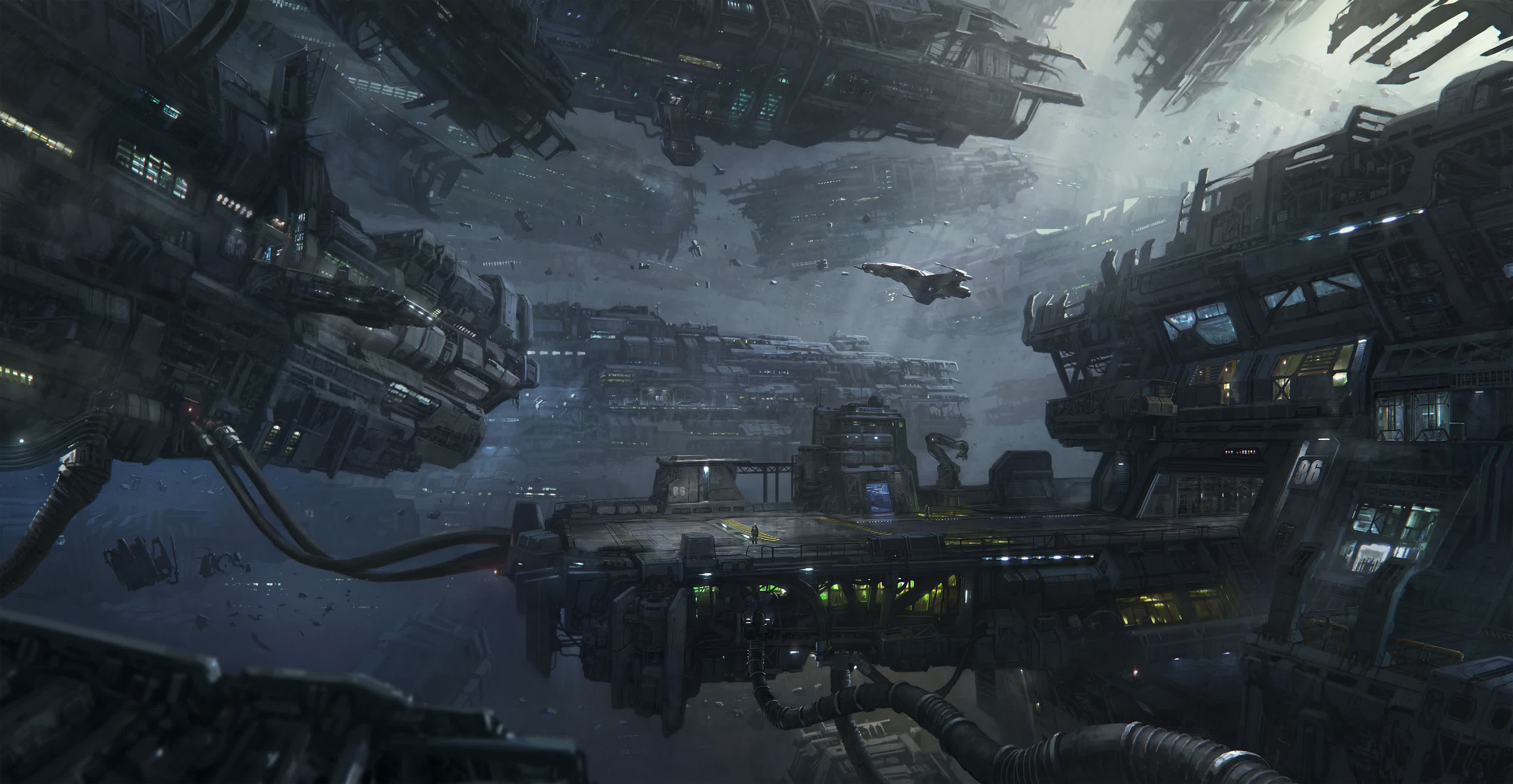 Star Citizen space station with ships HD Wallpaper