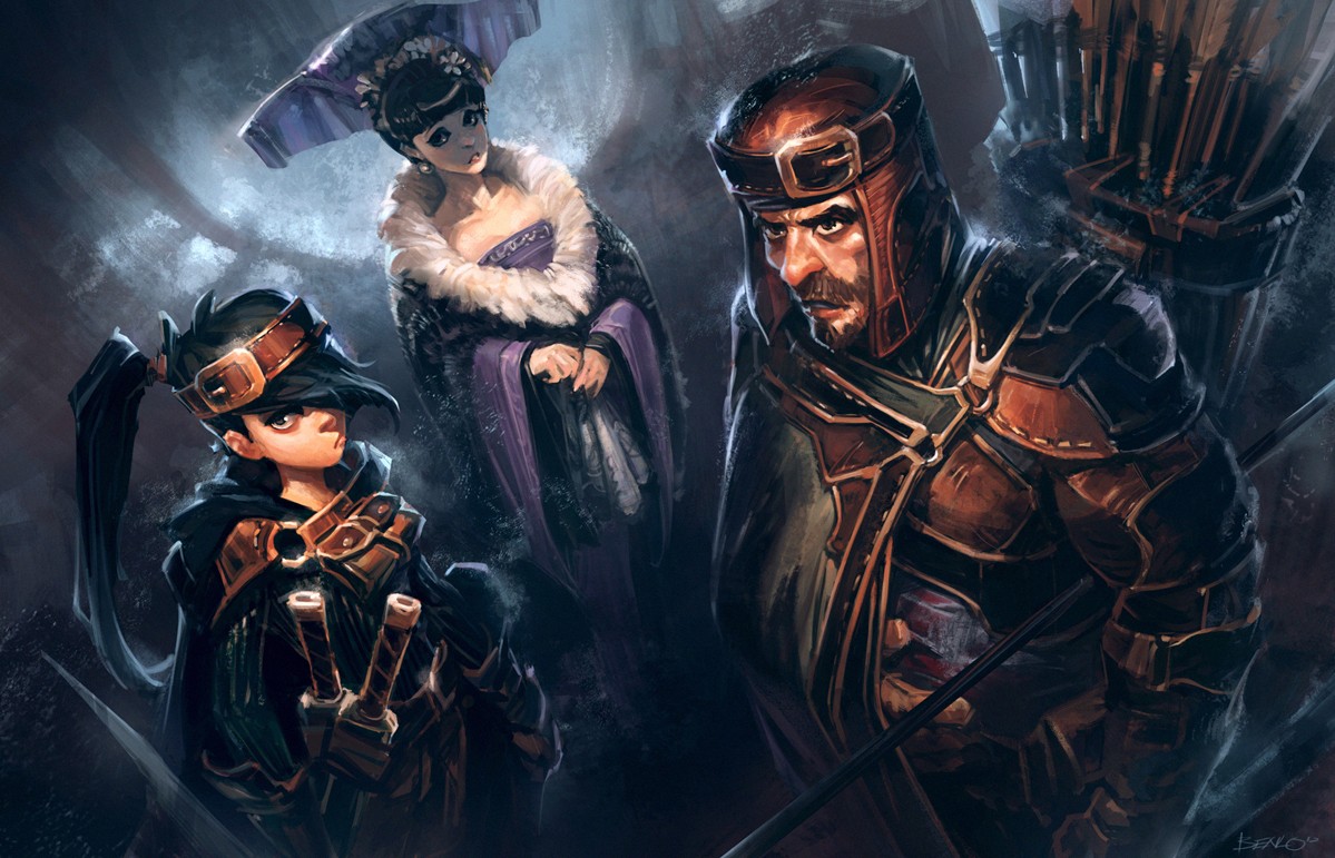 Fantasy art of an archer and two companions HD Wallpaper
