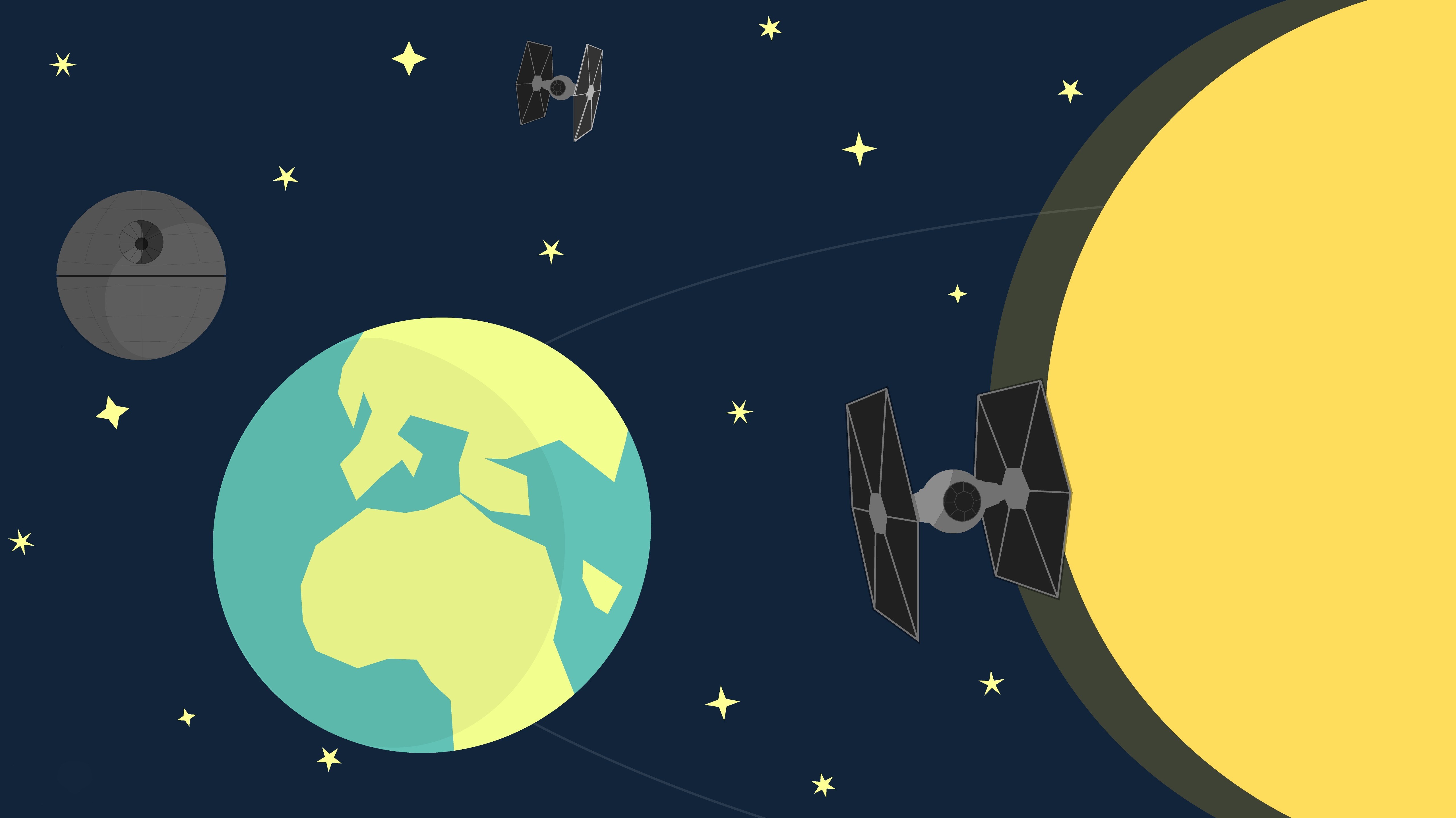 Star Wars: Earth, Death Star, and TIE Fighters in Space HD Wallpaper