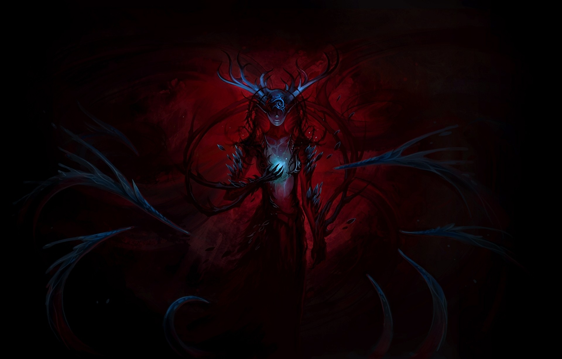 Fantasy art of a creature with antlers and glowing orb HD Wallpaper
