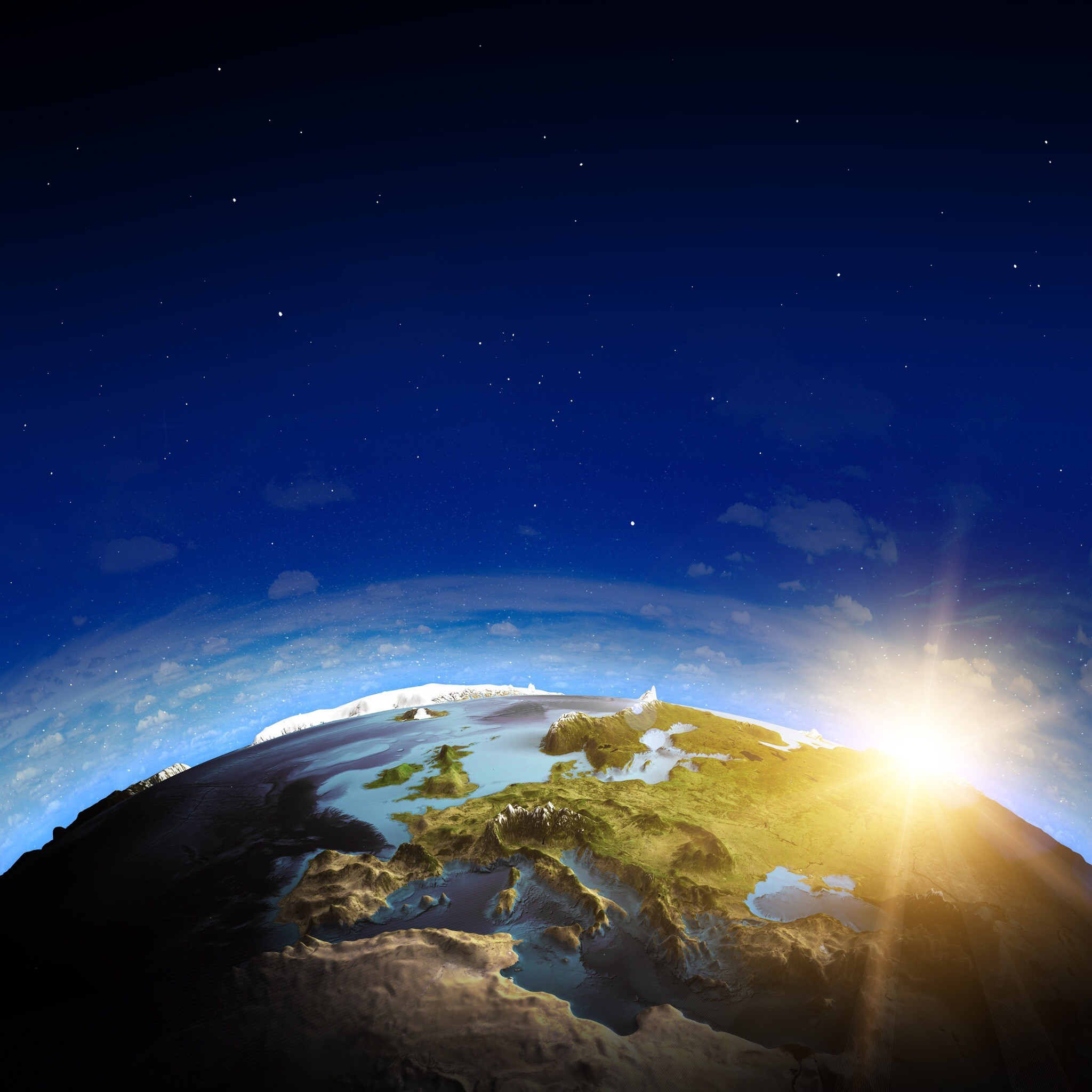 Earth from space with sunrise over Europe HD Wallpaper
