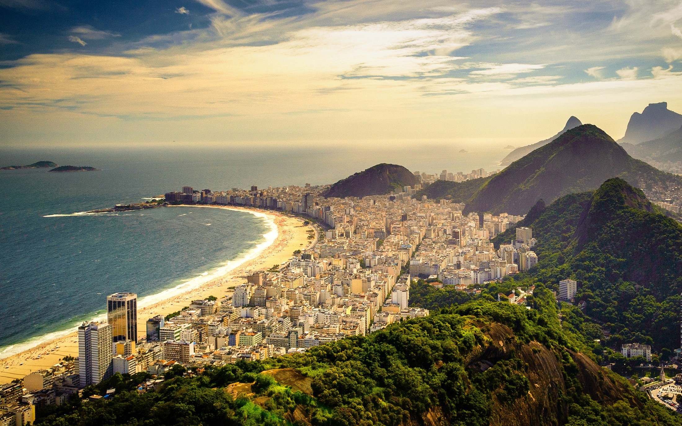 Aerial view of Rio de Janeiro coastline and mountains HD Wallpaper