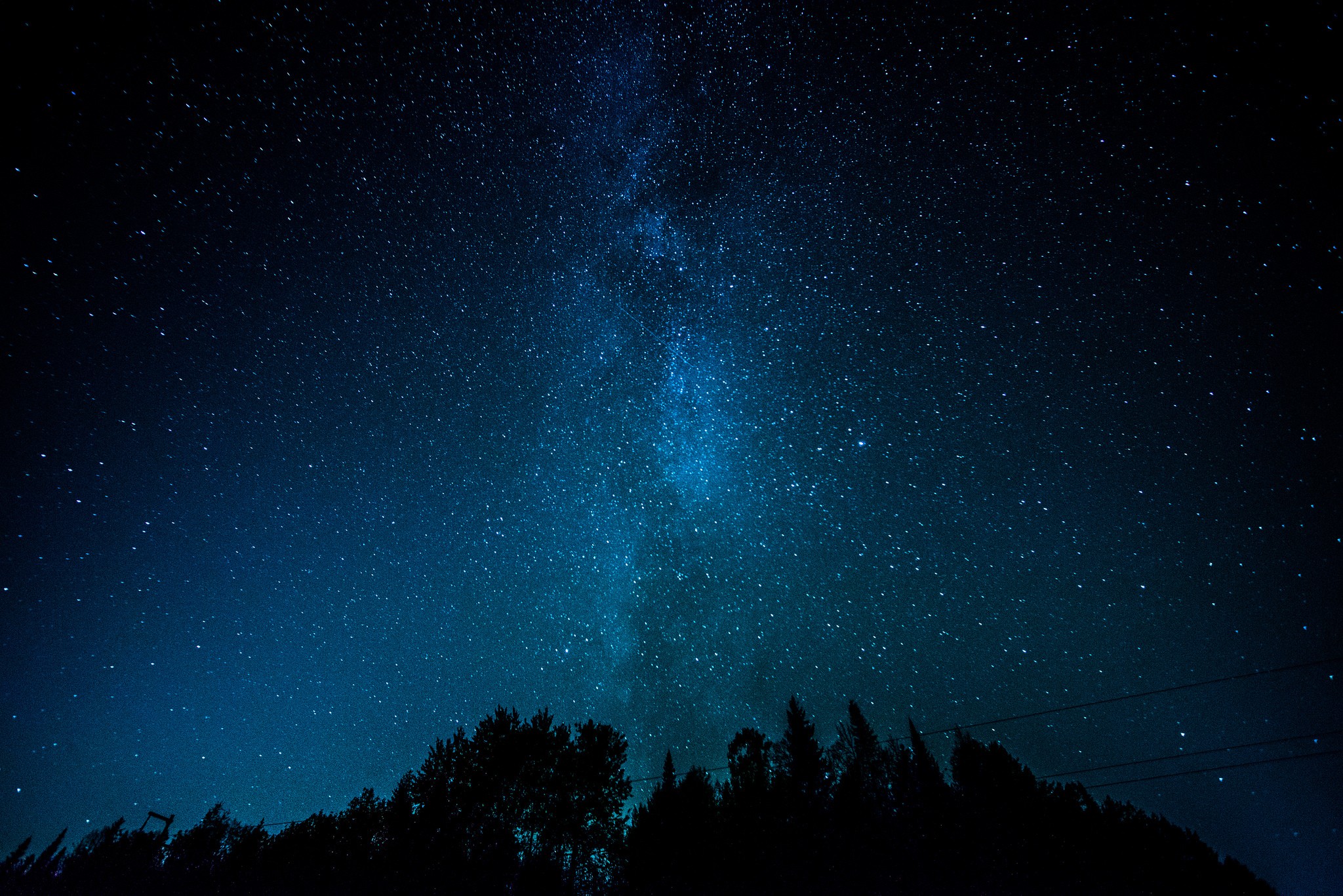 Milky Way over a silhouetted forest landscape HD Wallpaper