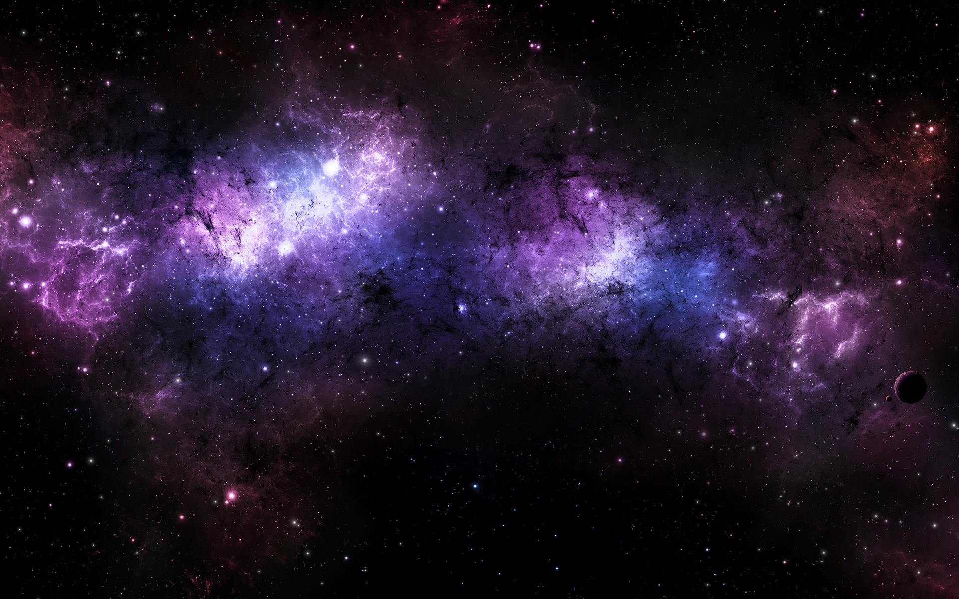 Vast nebula with stars and a distant planet HD Wallpaper