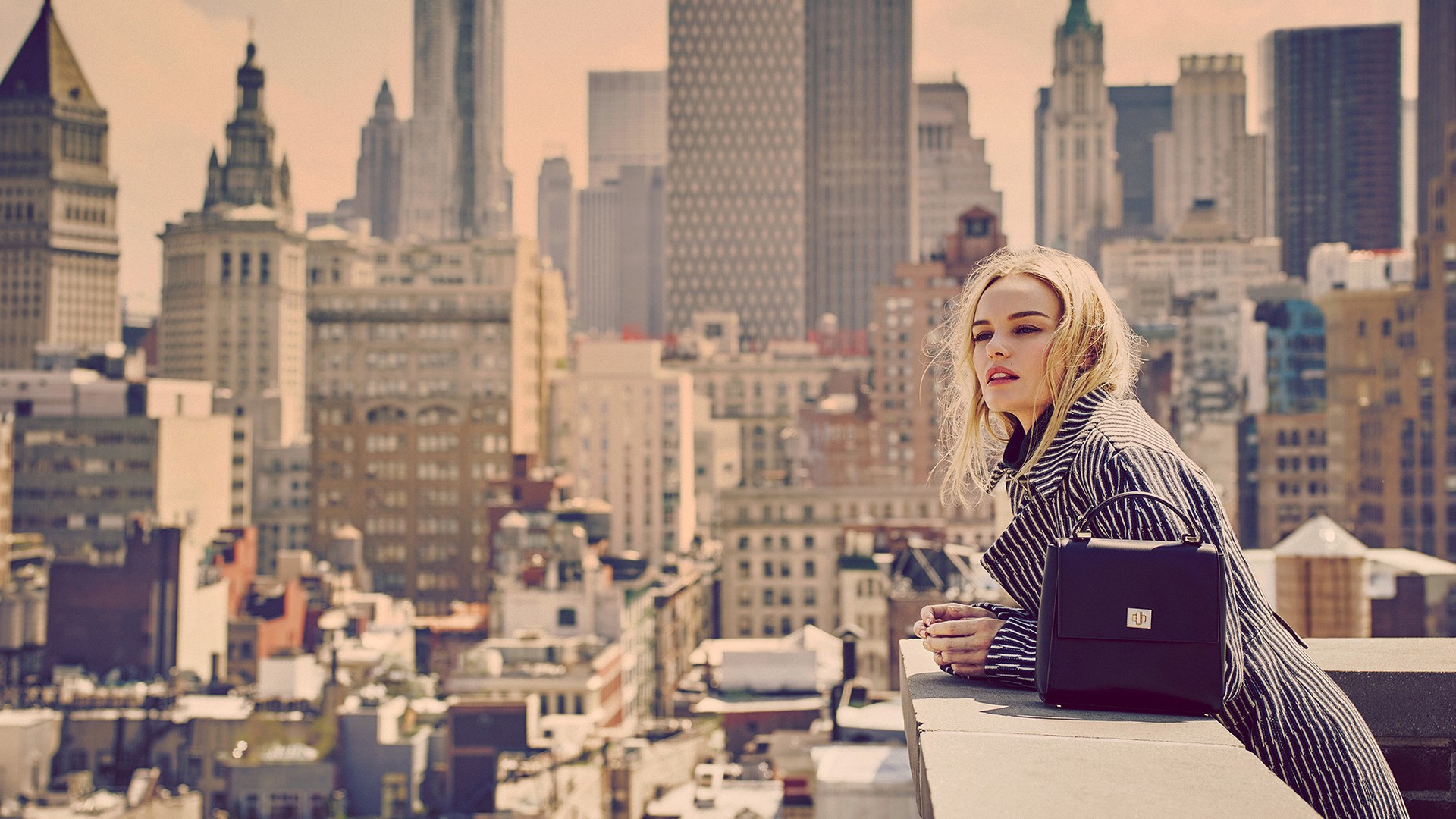 Kate Bosworth on a rooftop overlooking New York City HD Wallpaper