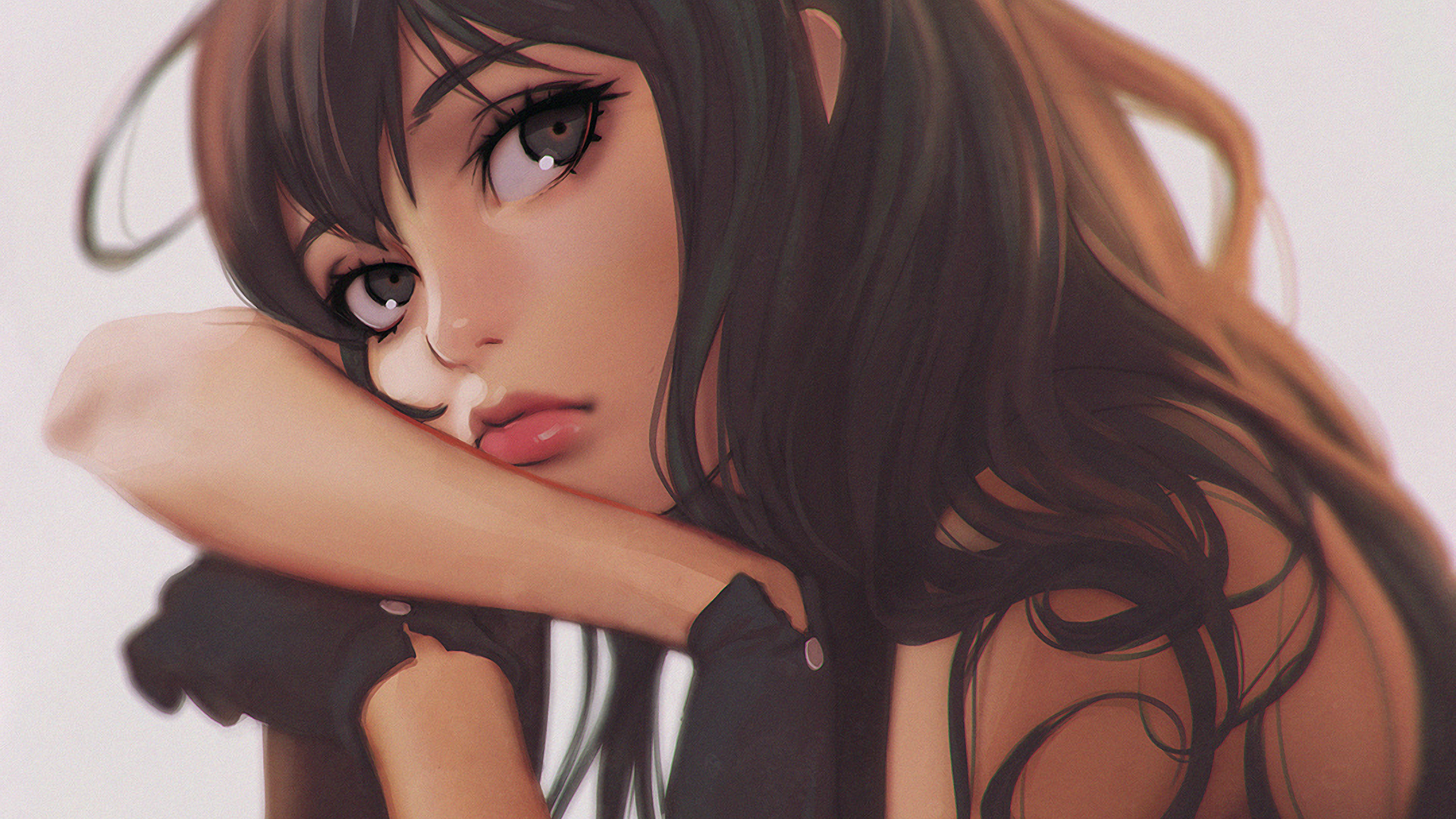 Artwork by Ilya Kuvshinov featuring a woman with gloves HD Wallpaper