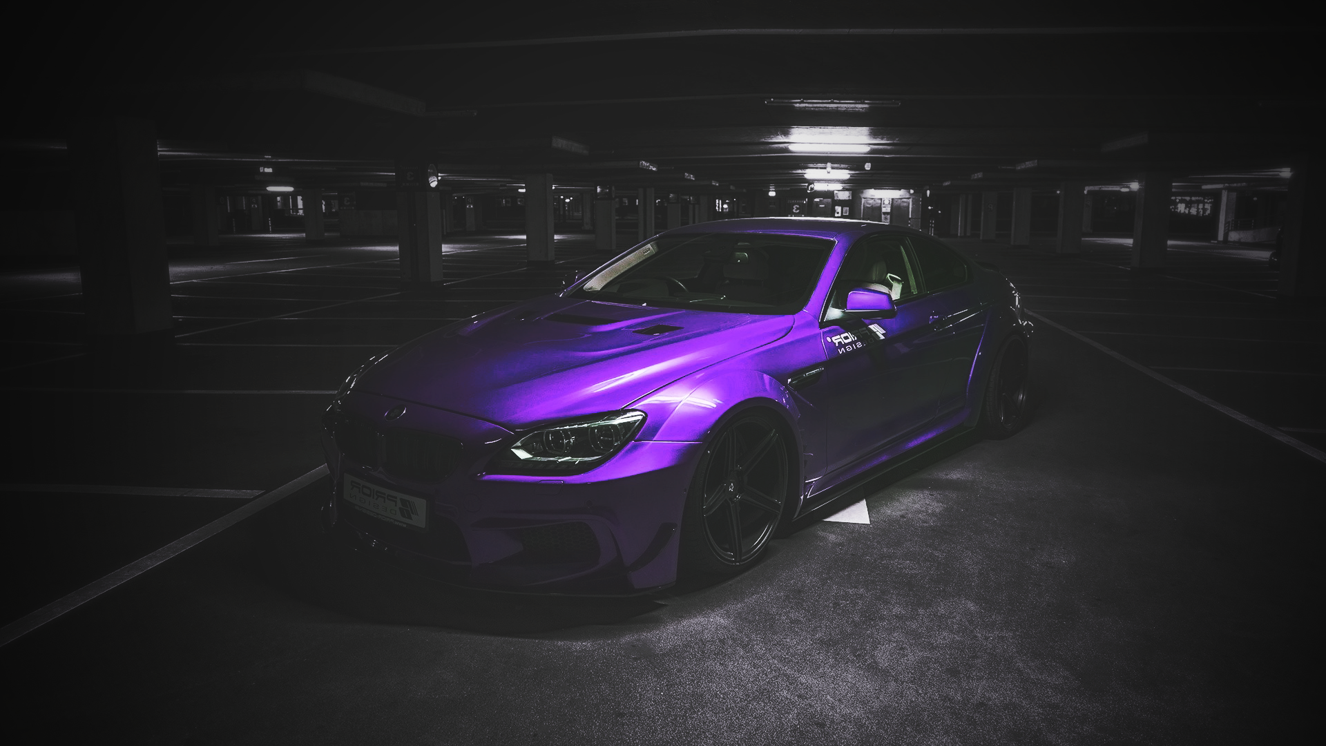 Purple BMW car in a dark parking garage HD Wallpaper