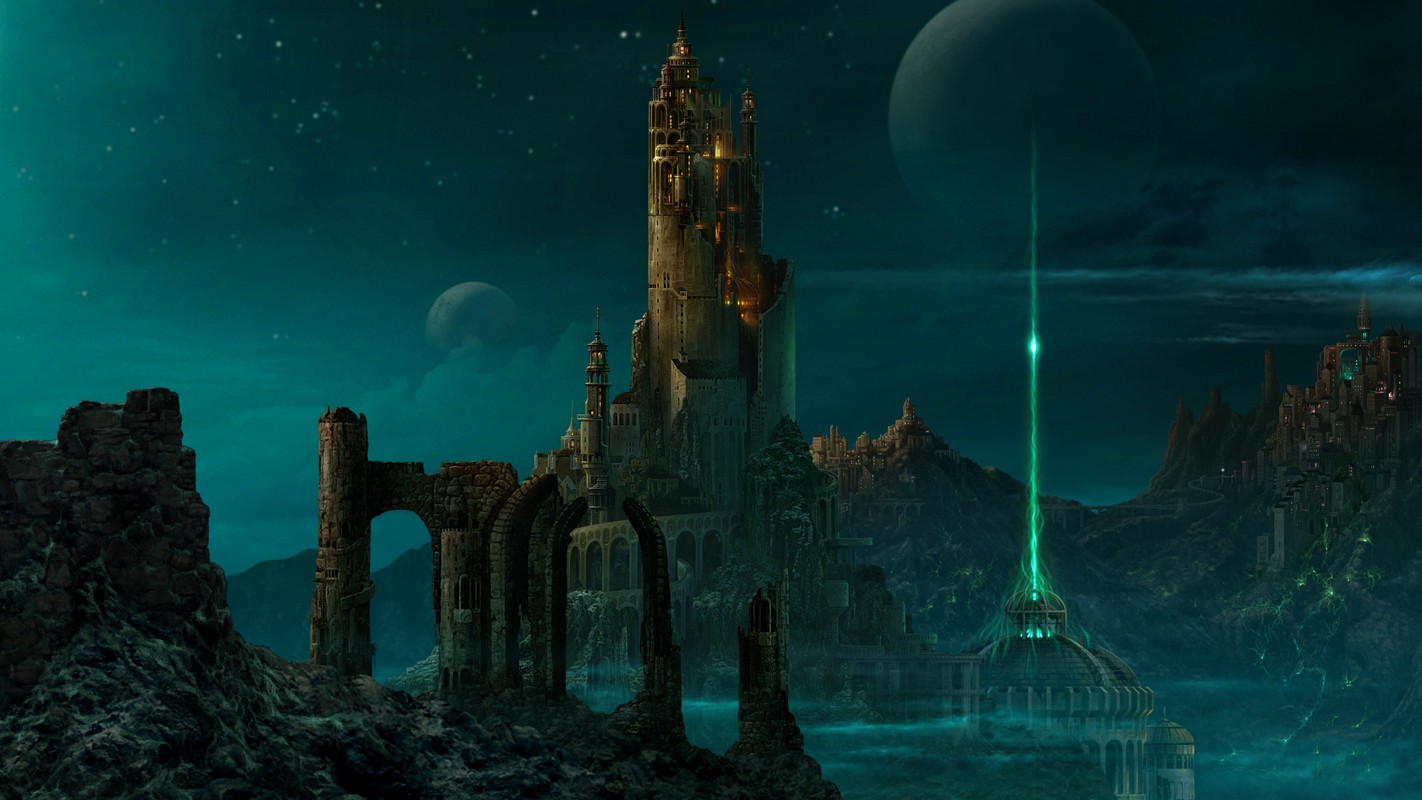 Kazumasa Uchio fantasy art of a dark fantasy castle HD Wallpaper