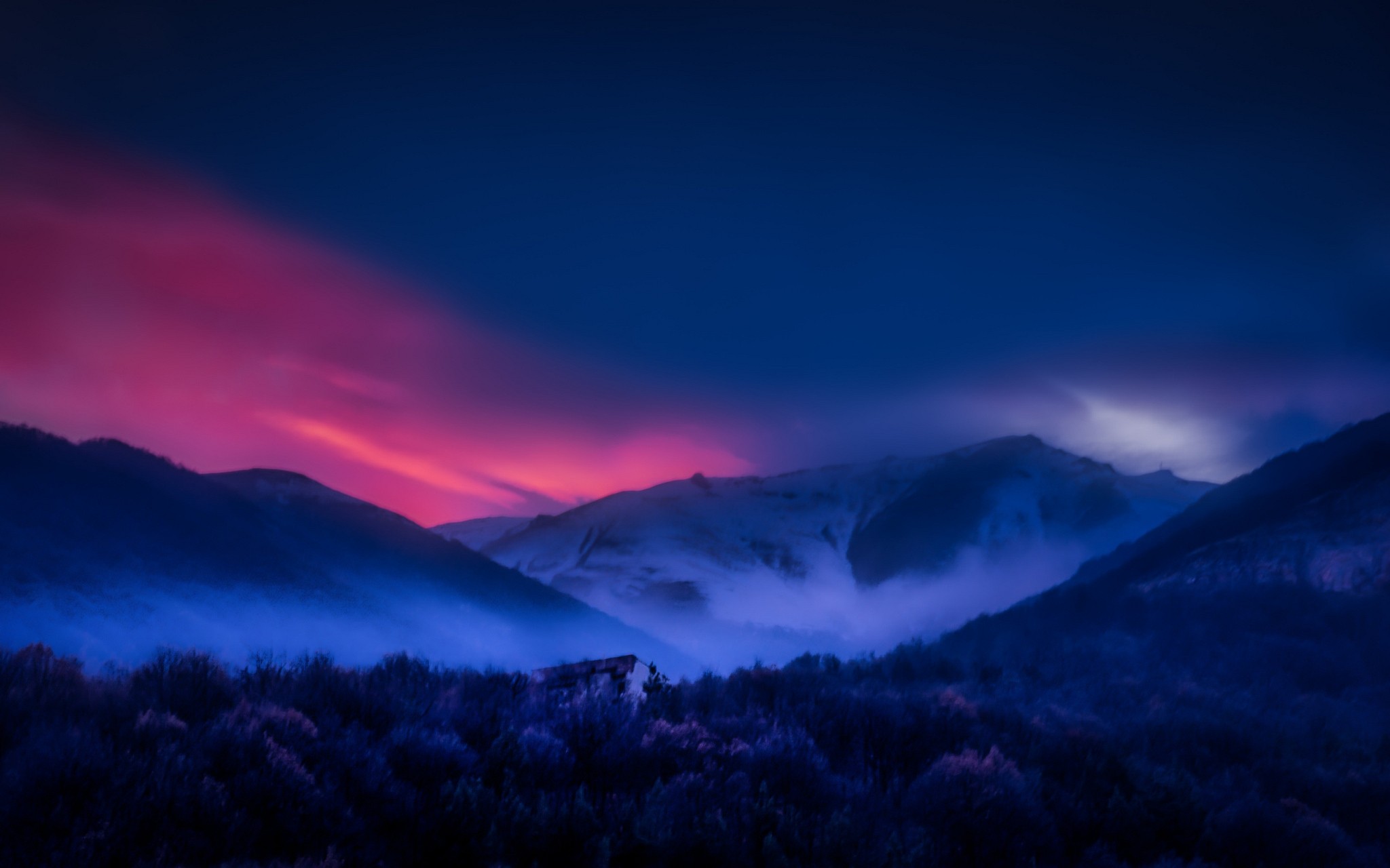Mountain landscape with colorful sunset and mist in Armenia HD Wallpaper