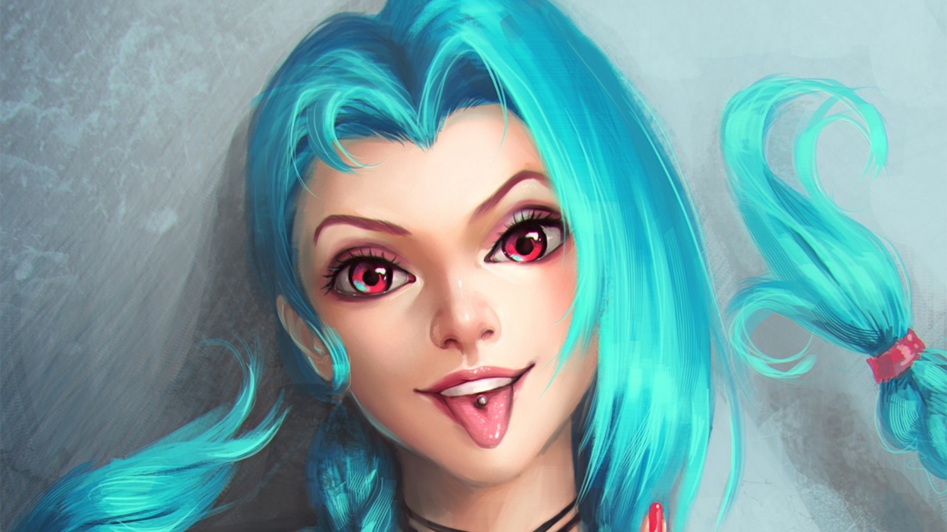 Jinx from League of Legends with blue hair HD Wallpaper