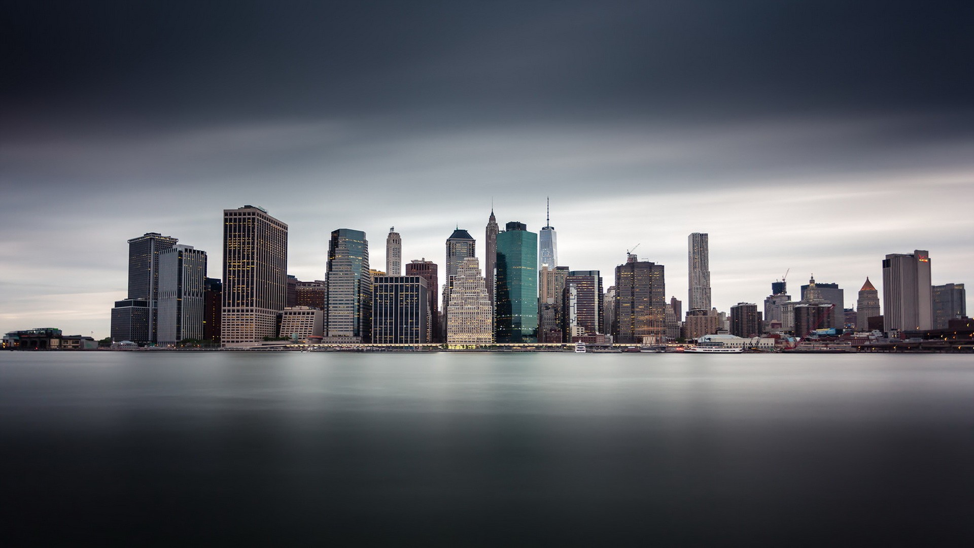 New York City skyline over water HD Wallpaper