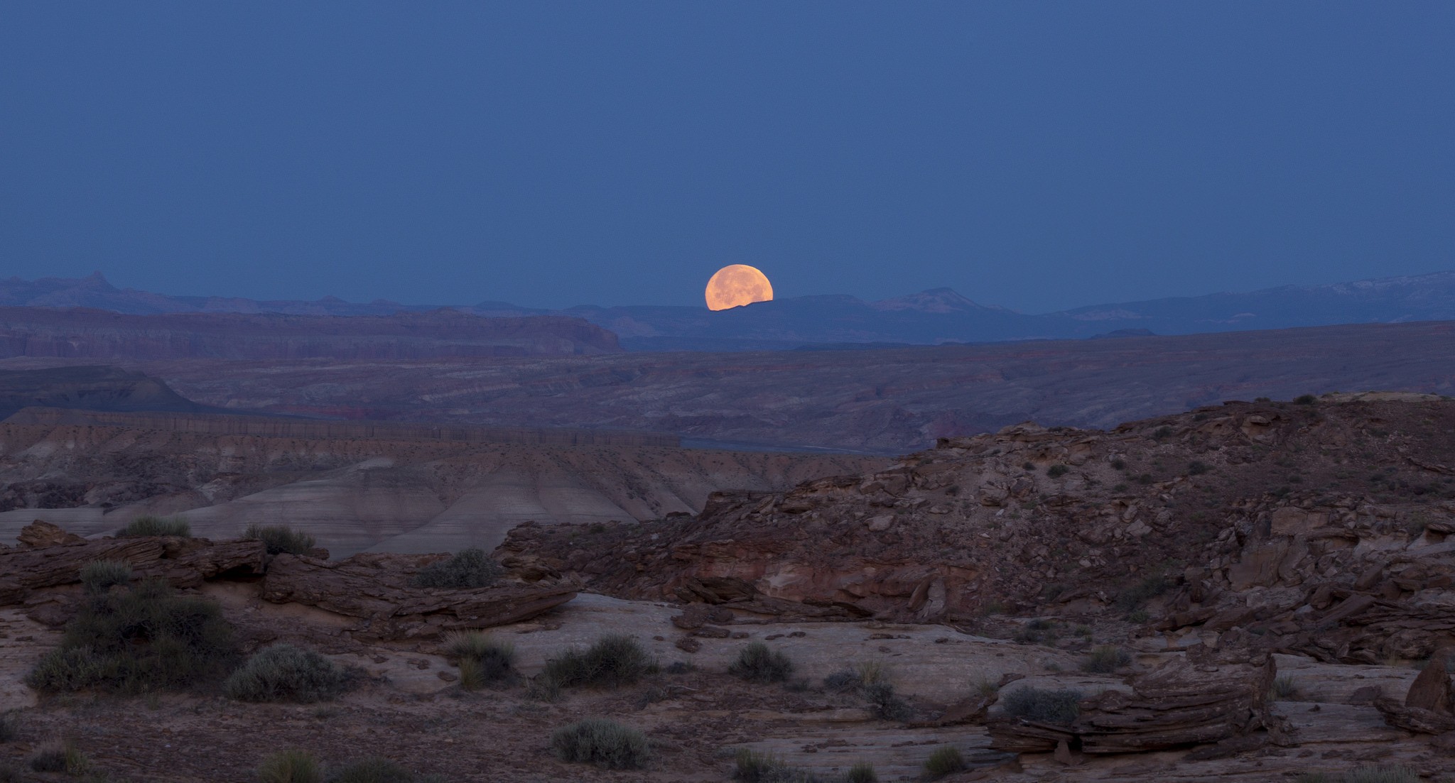 Moon rising over a desert landscape HD Wallpaper