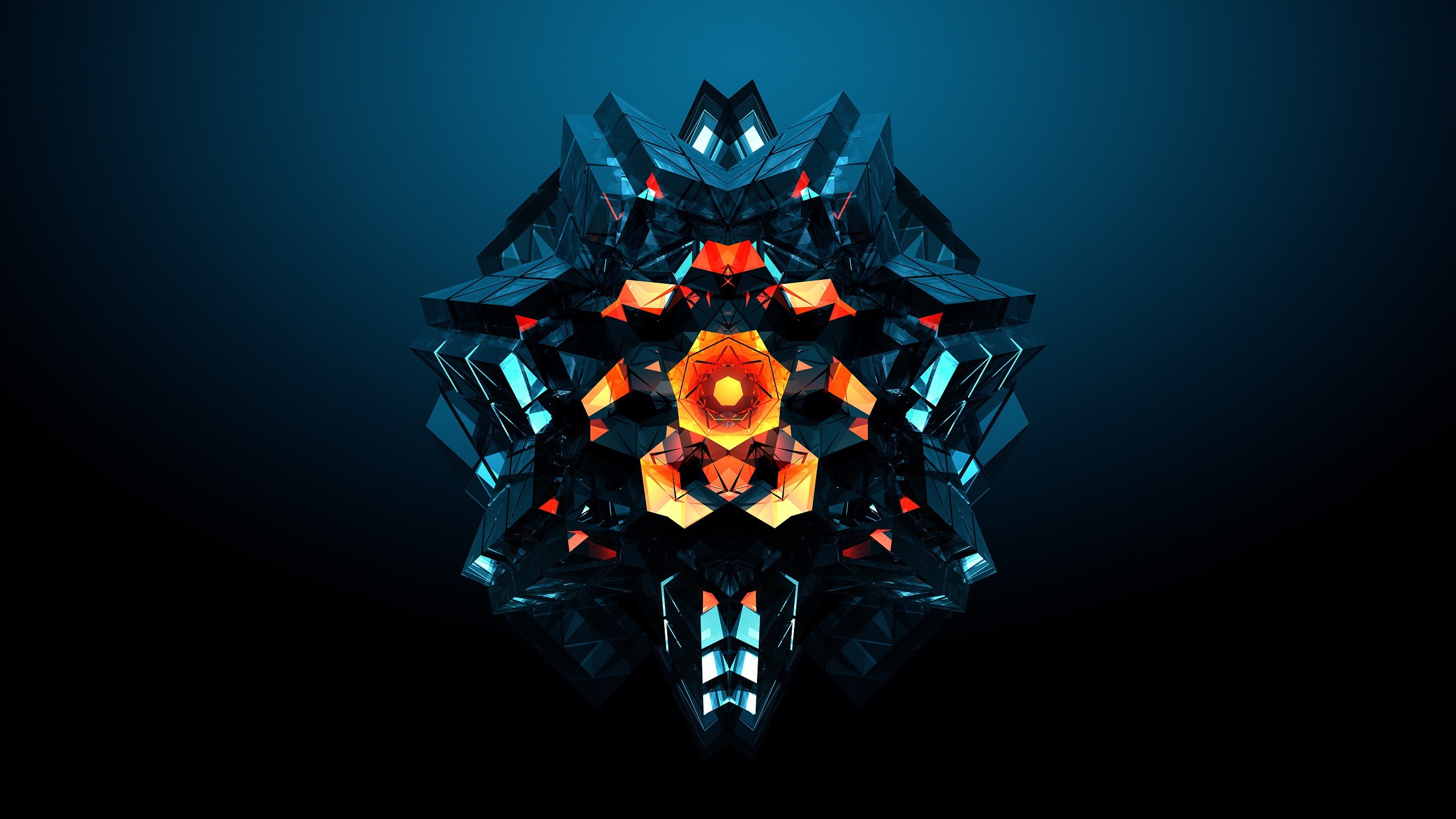 Abstract geometric digital art with glowing core HD Wallpaper