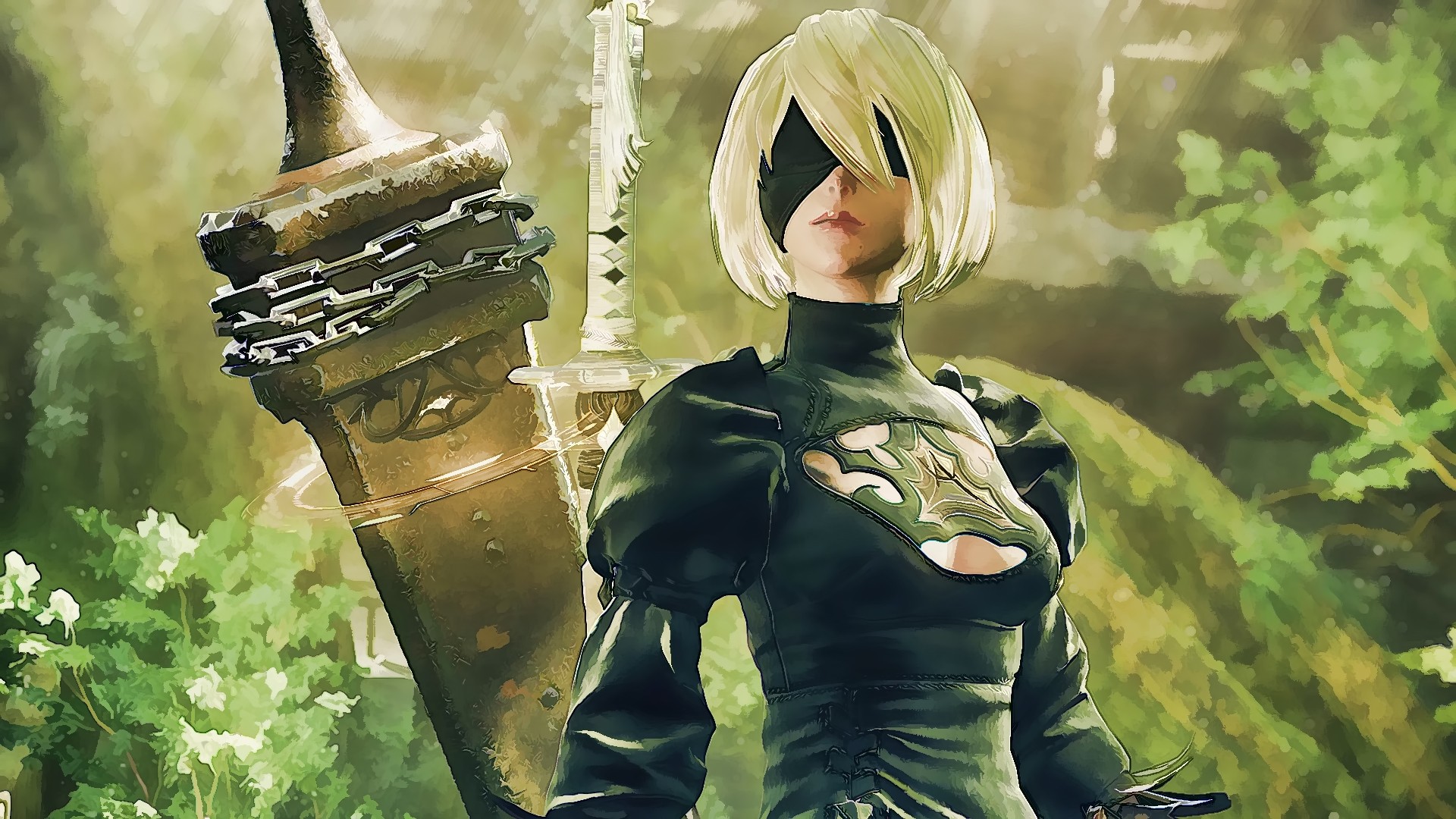 2B from NieR: Automata with a large sword HD Wallpaper
