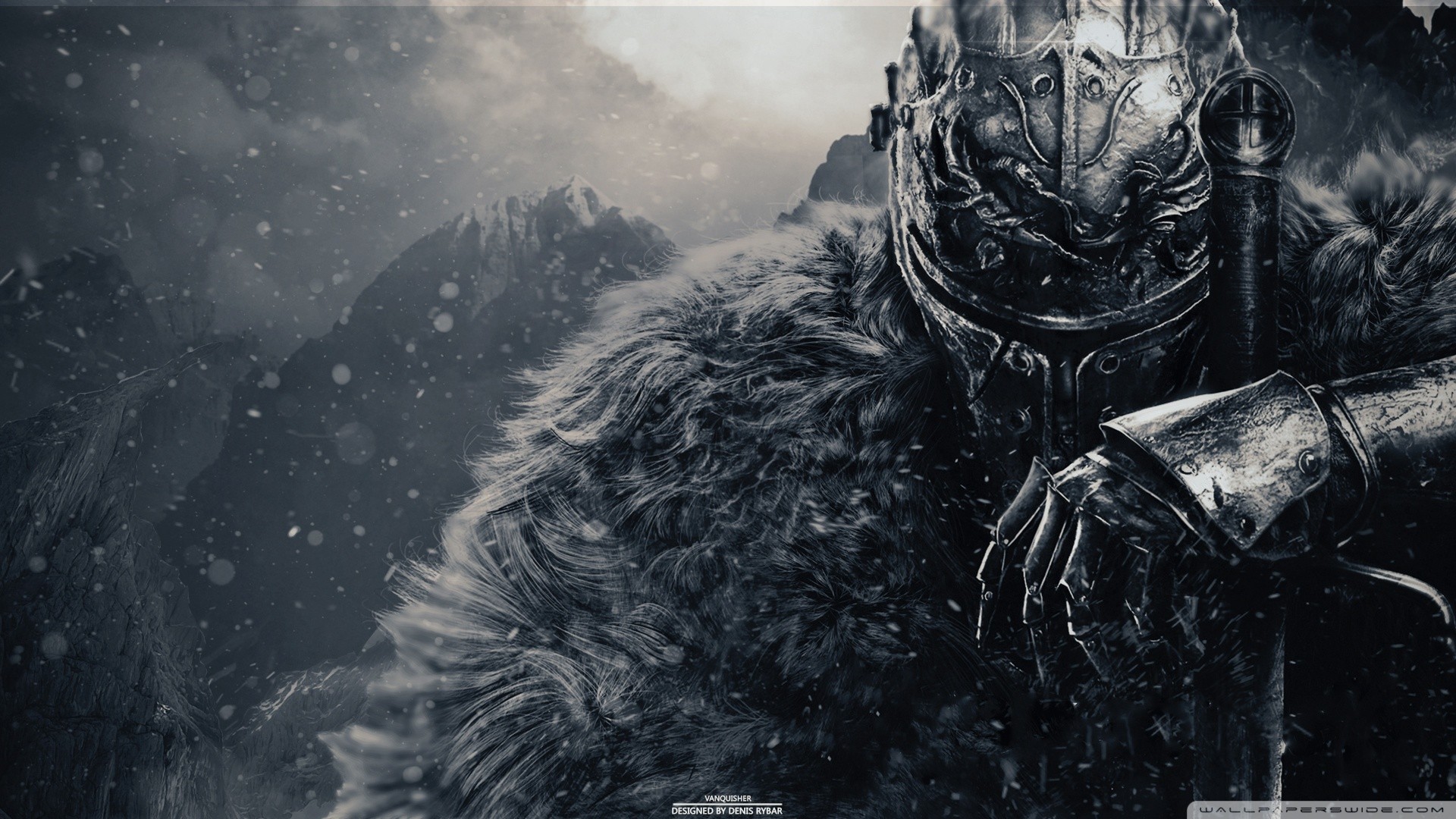 Dark Souls Knight in Snowy Mountains HD Wallpaper
