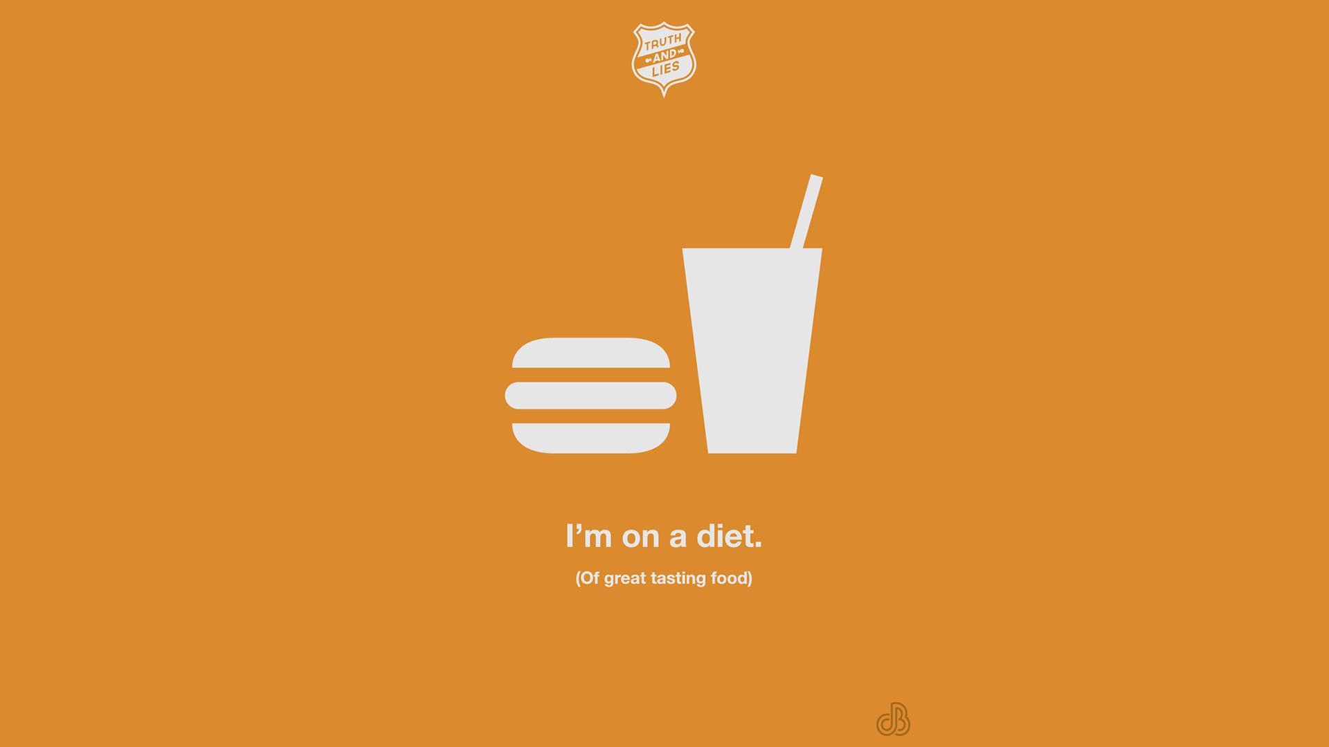 Minimalist illustration of a burger and drink with text HD Wallpaper