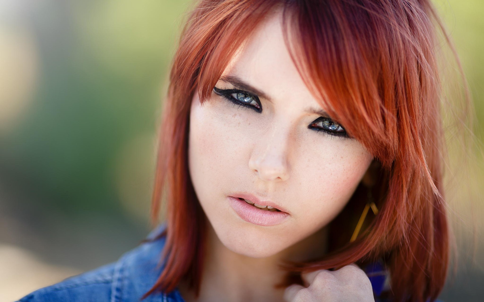 Redhead woman with striking makeup HD Wallpaper