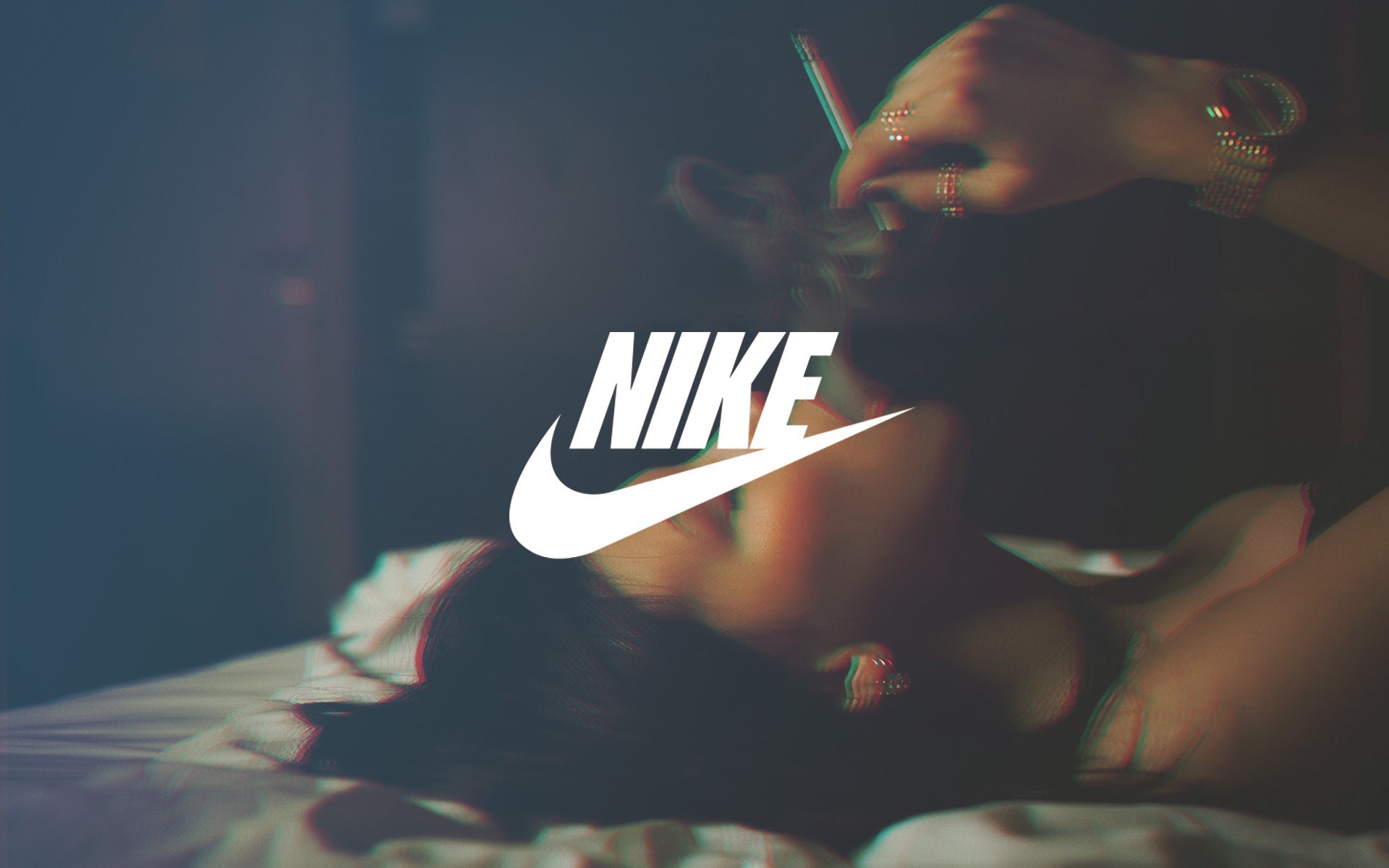Nike logo over a woman smoking HD Wallpaper
