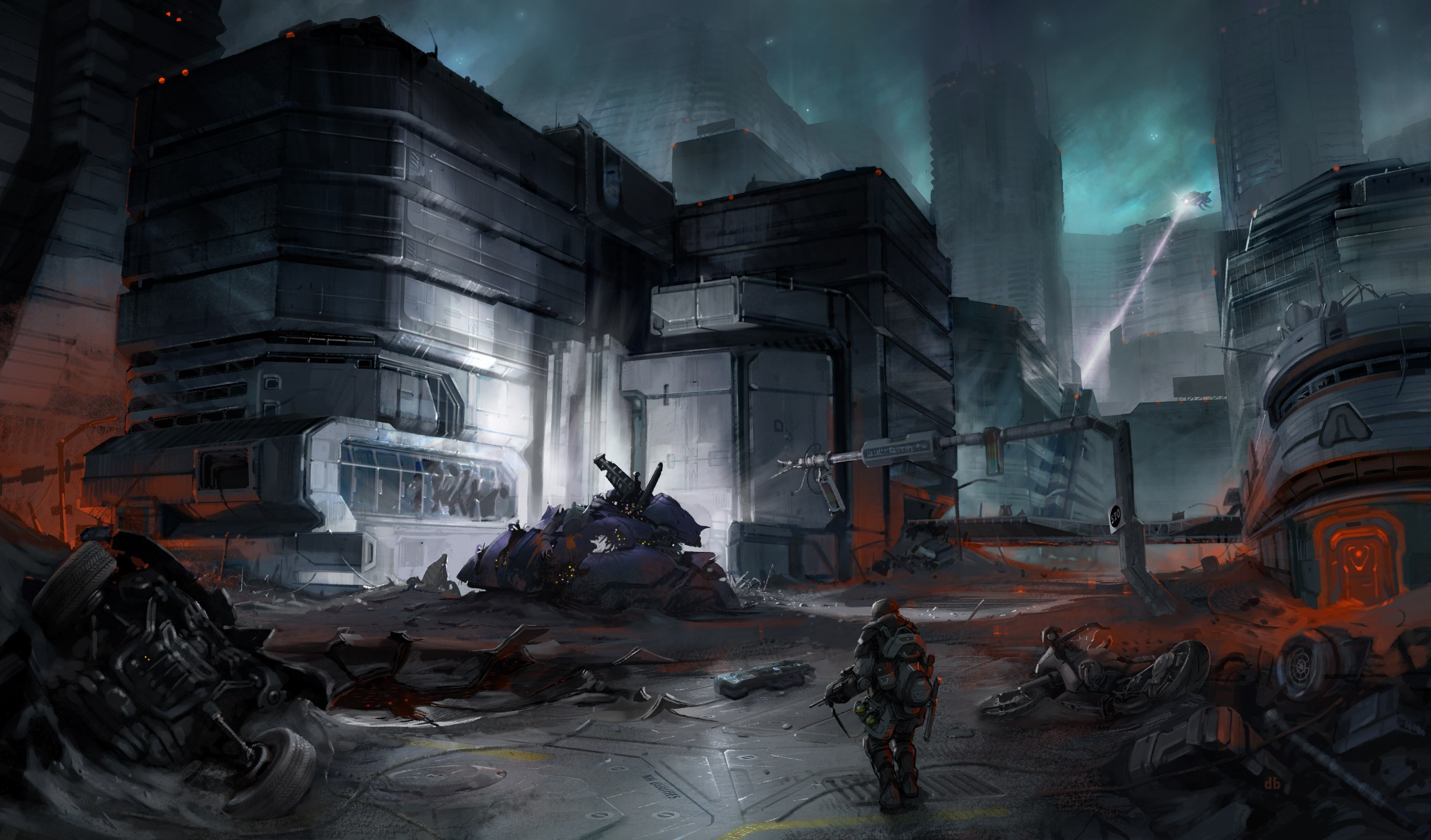 Halo UNSC soldier in a destroyed futuristic city HD Wallpaper