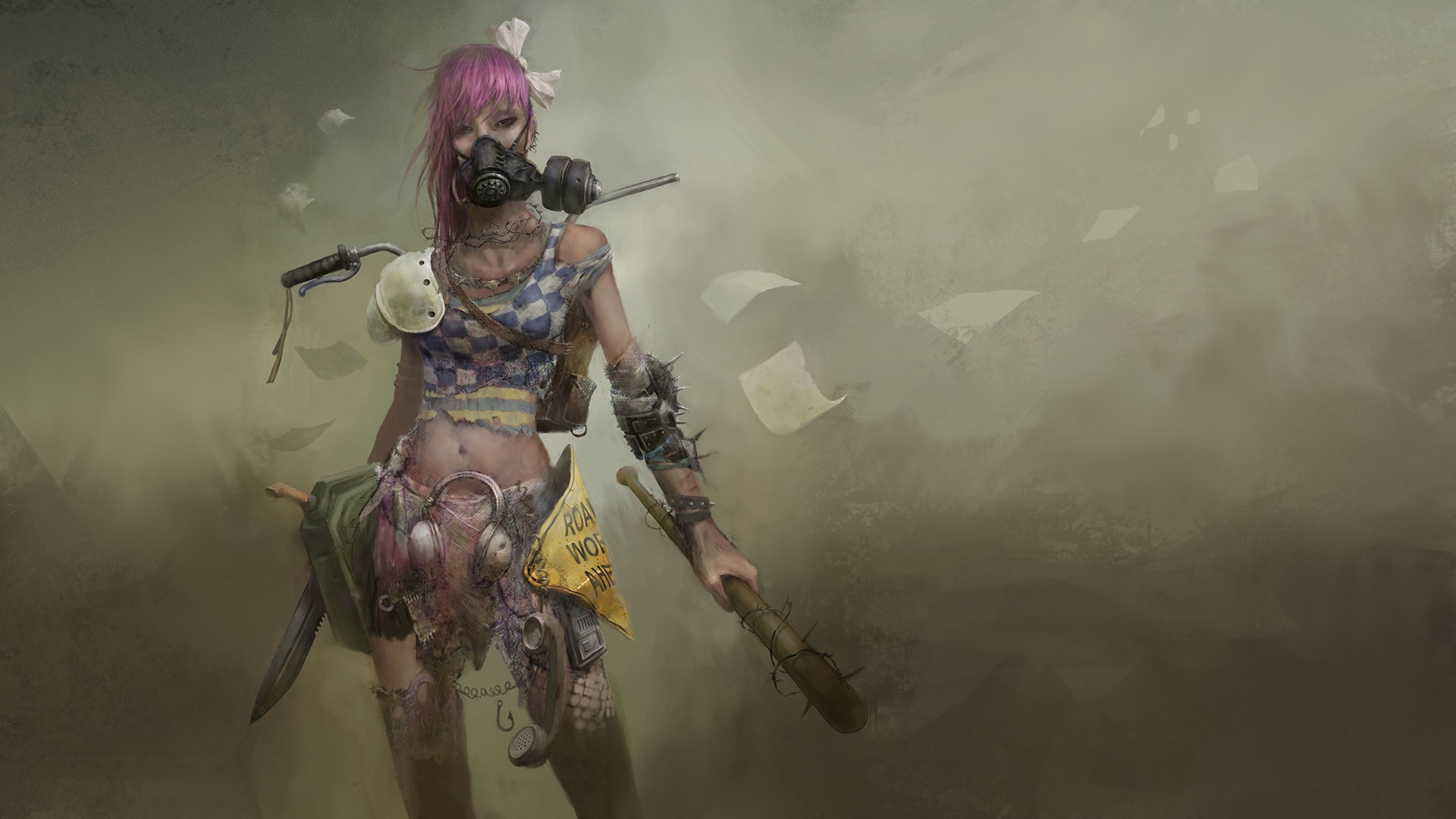 Apocalyptic Wasteland survivor with gas mask and weapons HD Wallpaper