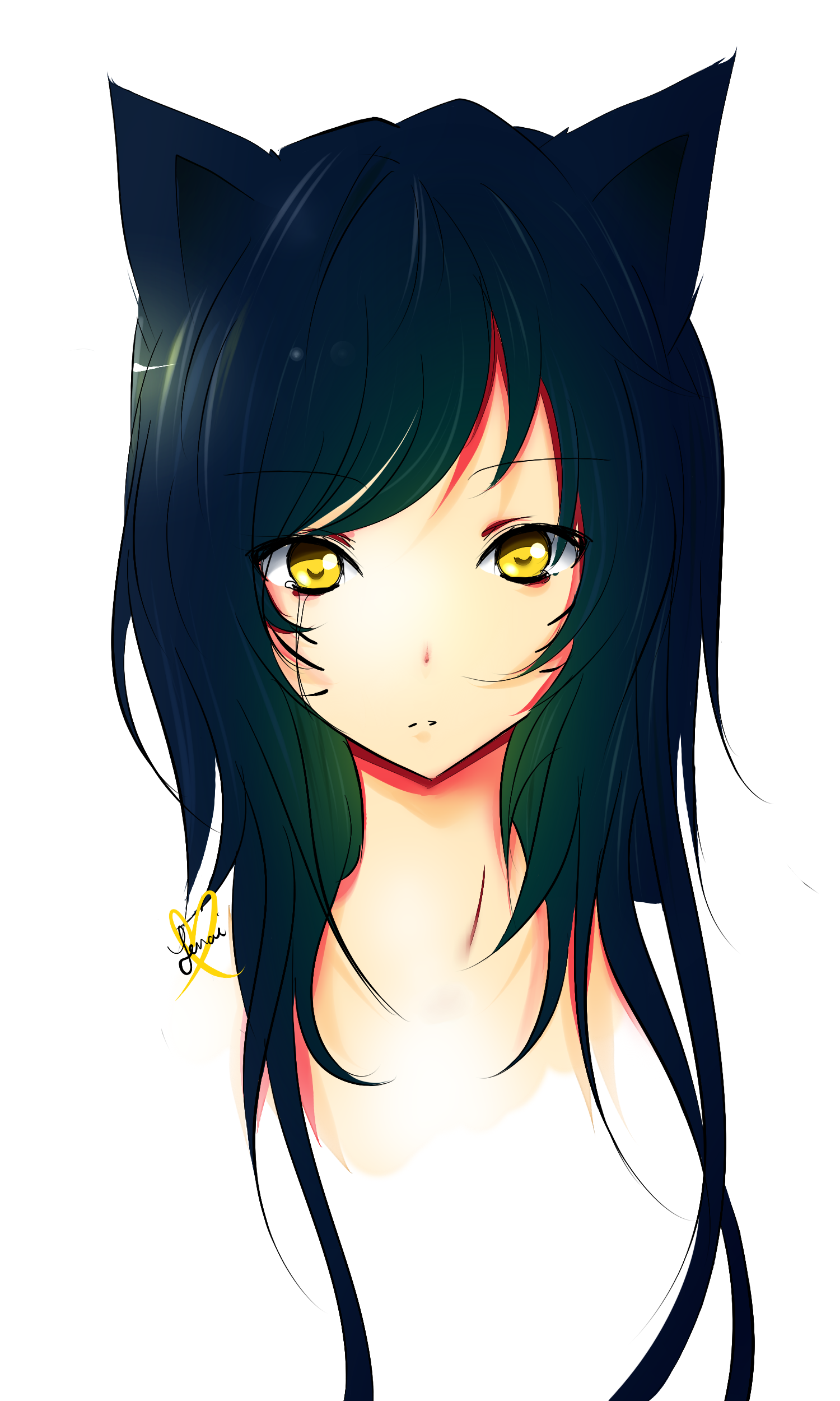 Ahri from League of Legends with black hair and yellow eyes HD Wallpaper