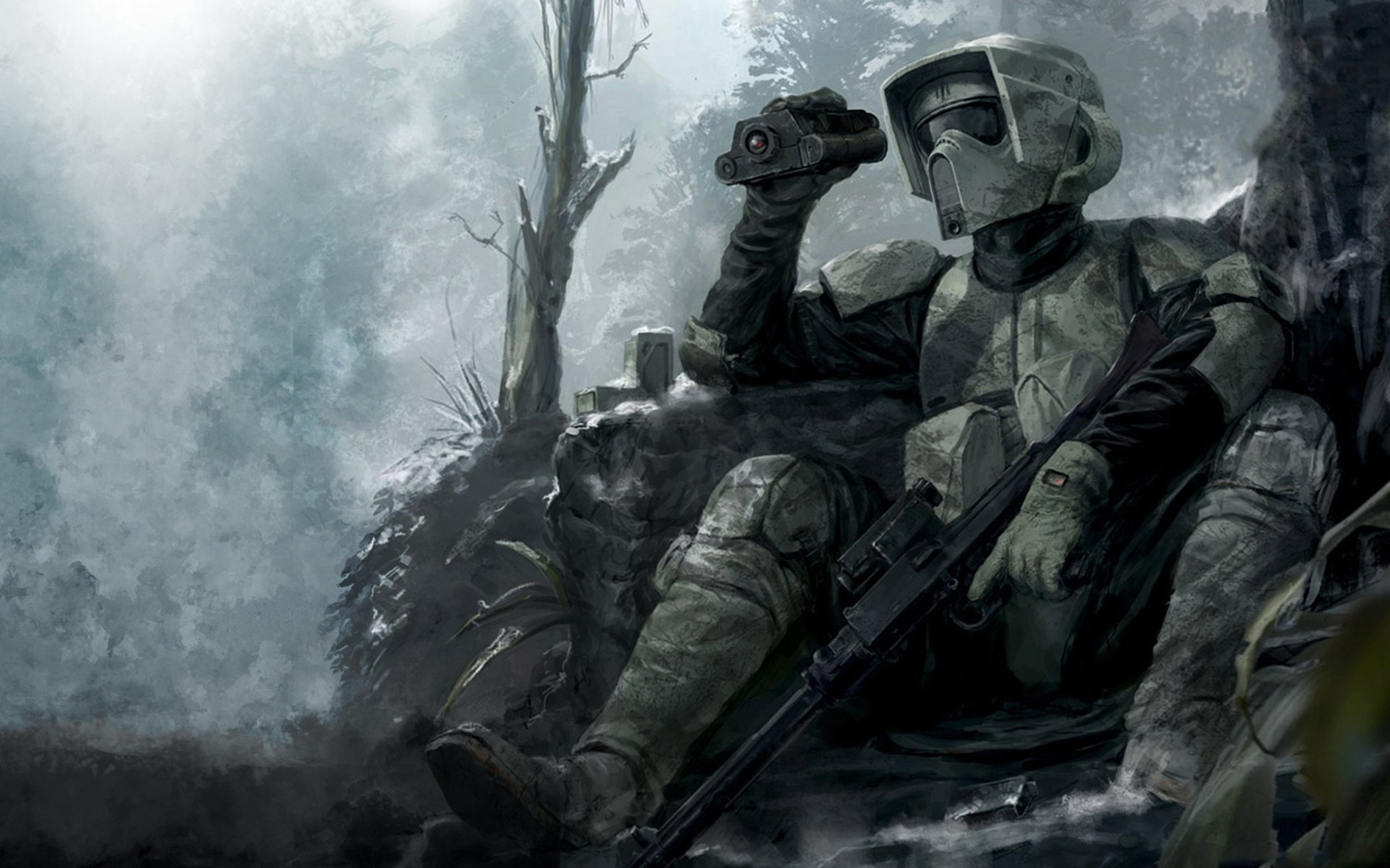 Star Wars Scout Trooper in a Forest HD Wallpaper