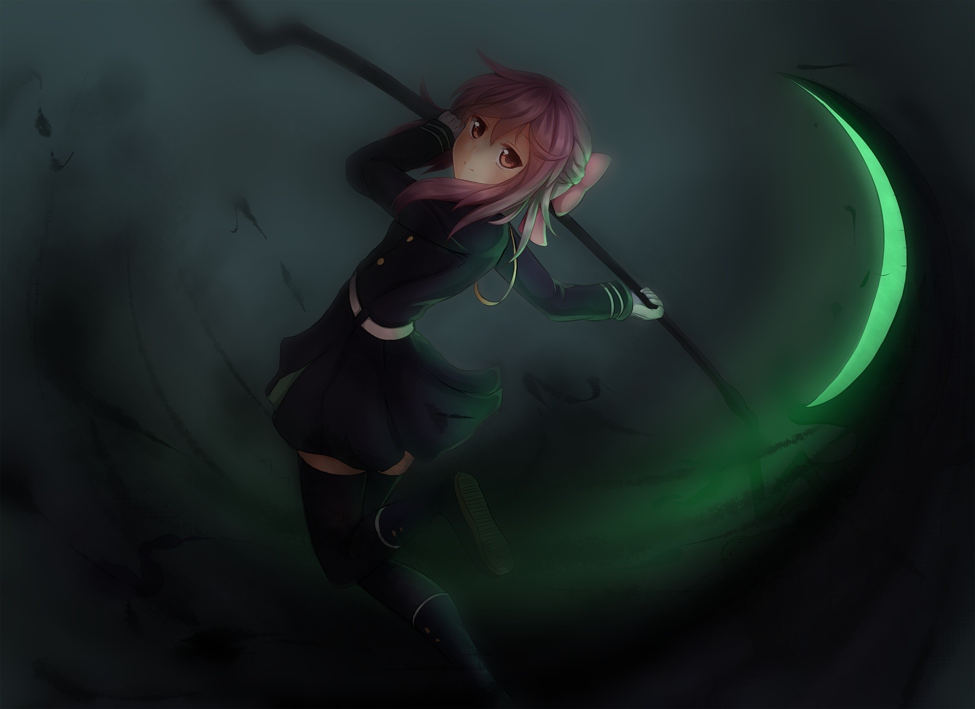 Hiiragi Shinoa with a glowing scythe from Owari No Seraph HD Wallpaper