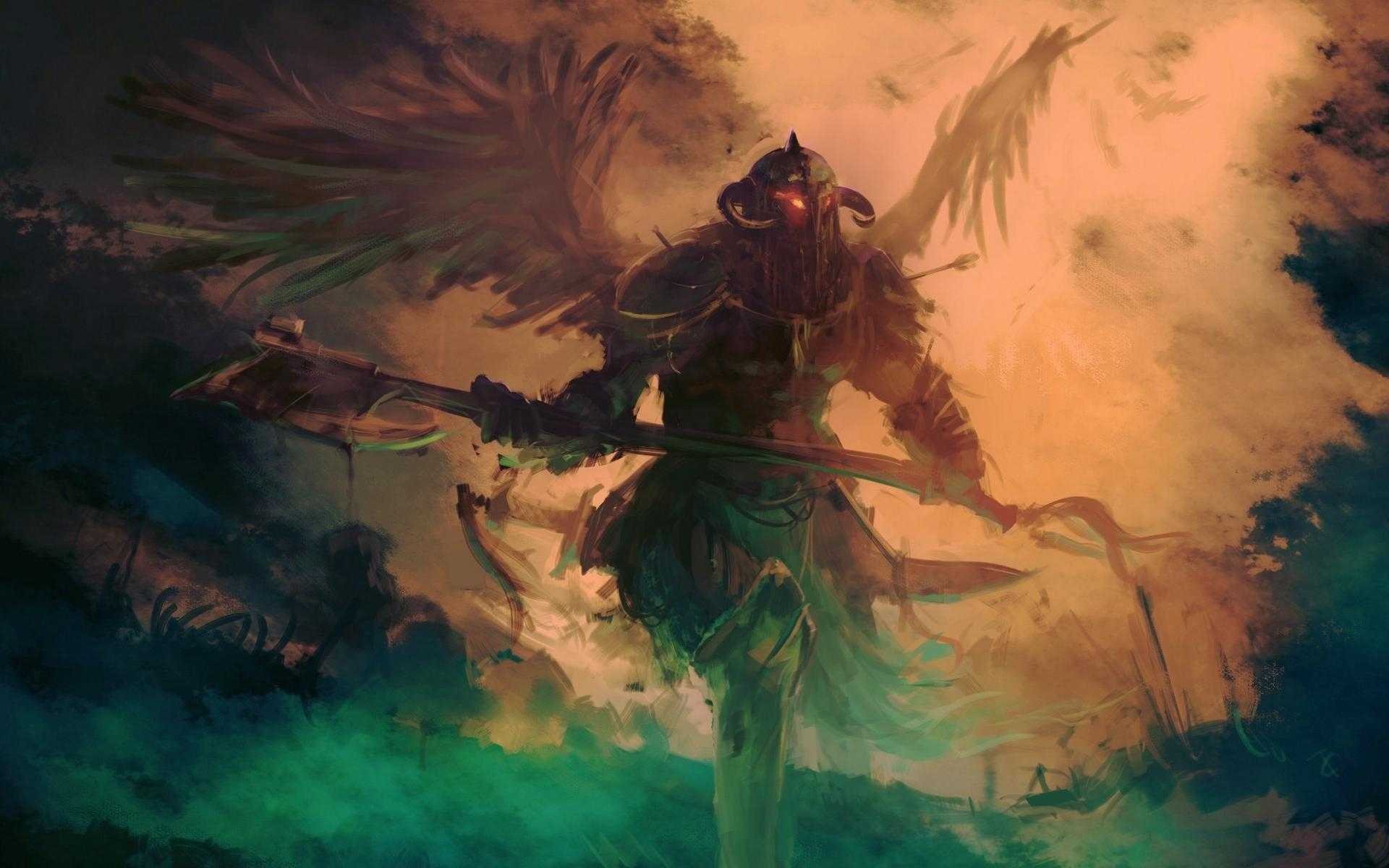 Fantasy art of a winged warrior with an axe HD Wallpaper
