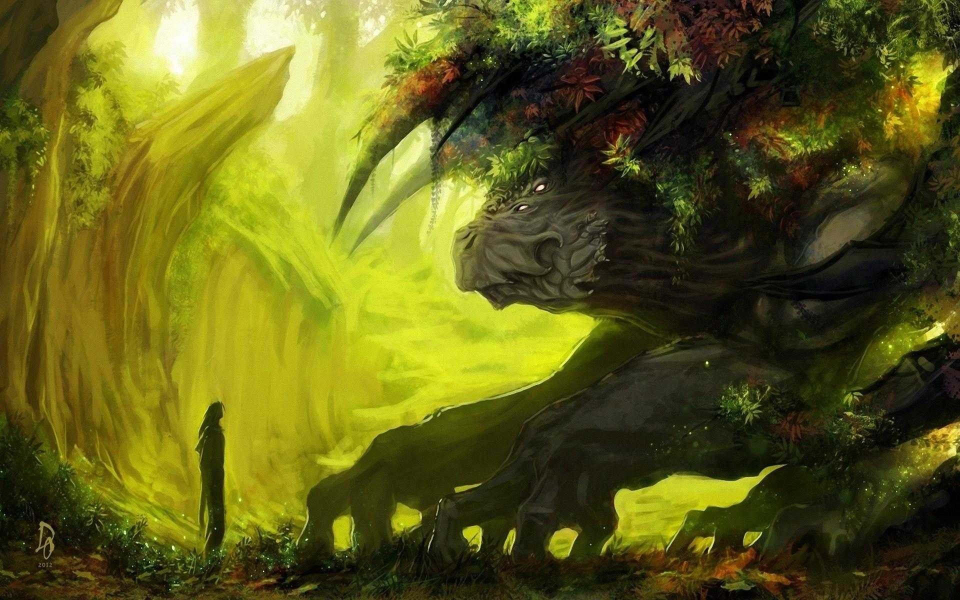 Fantasy creature in a mystical forest HD Wallpaper
