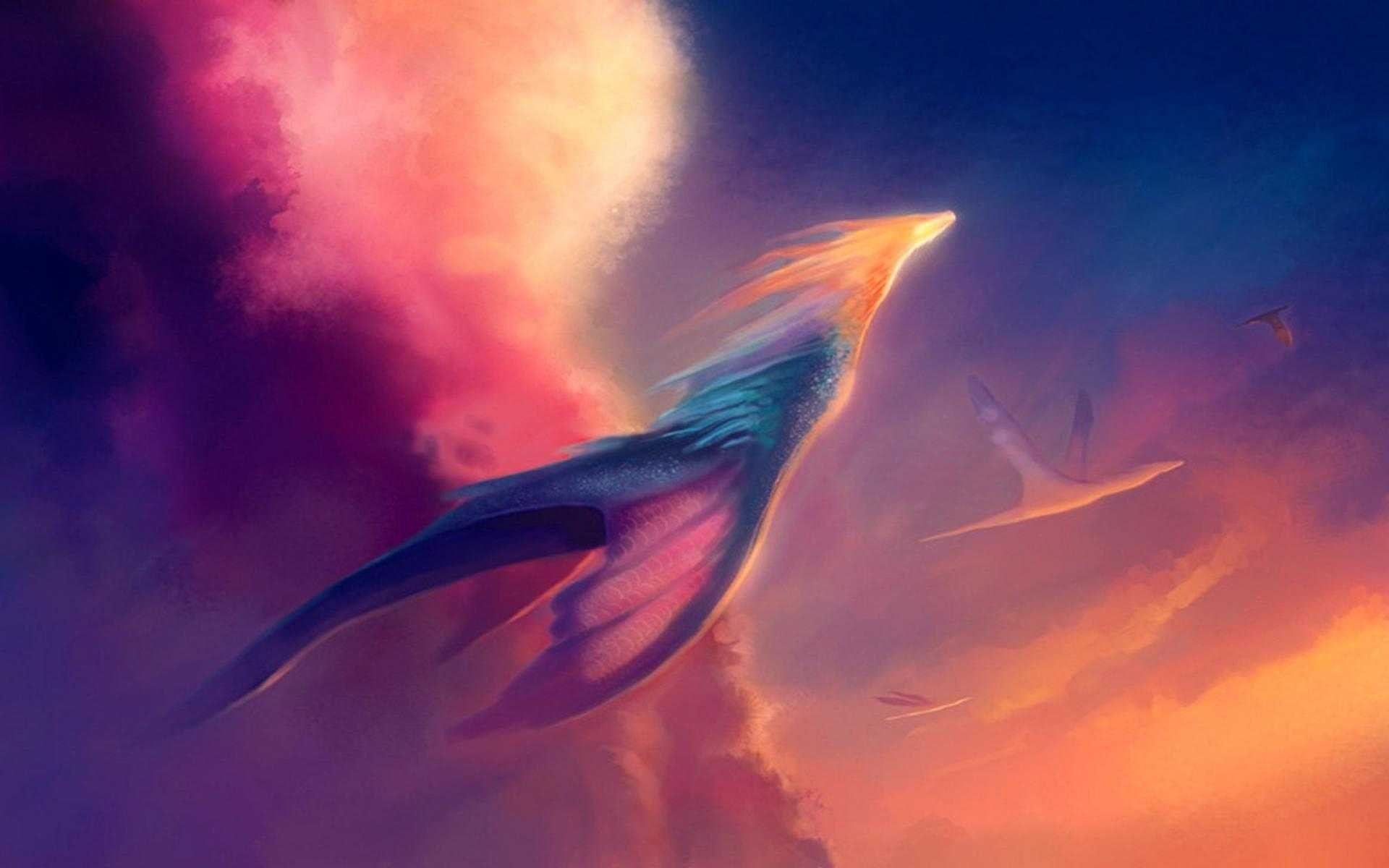 Fantasy art of a mythical creature flying HD Wallpaper