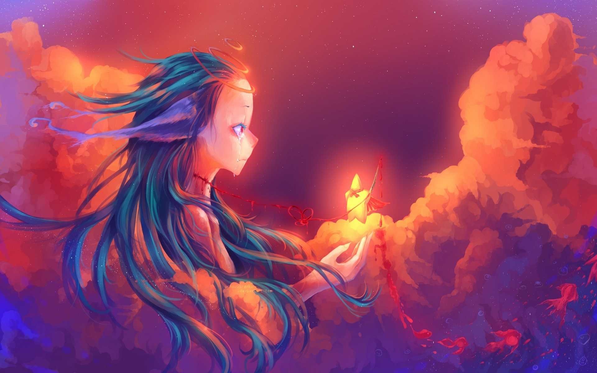 Fantasy art of a girl with a candle HD Wallpaper