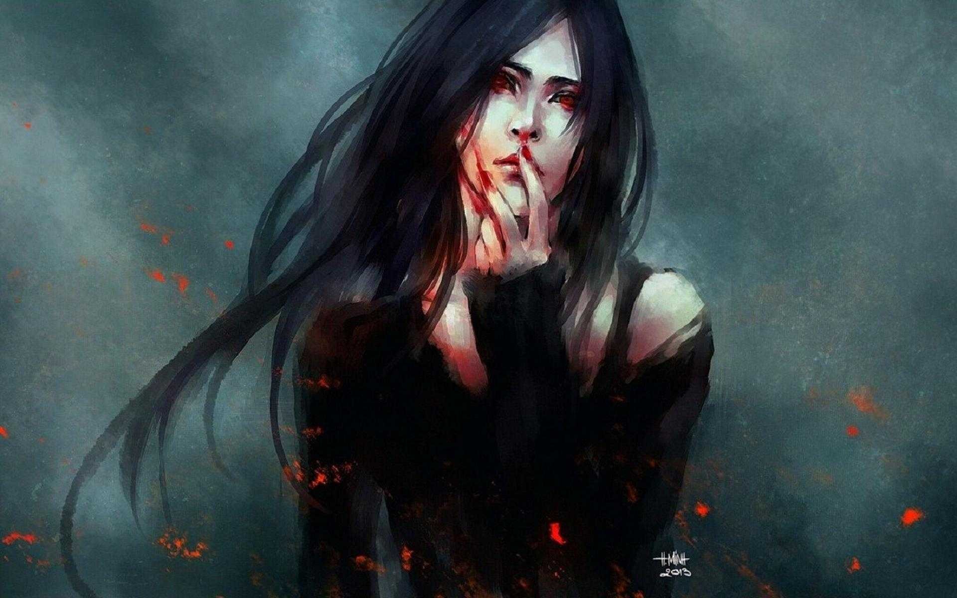 Fantasy art of a woman with red eyes HD Wallpaper
