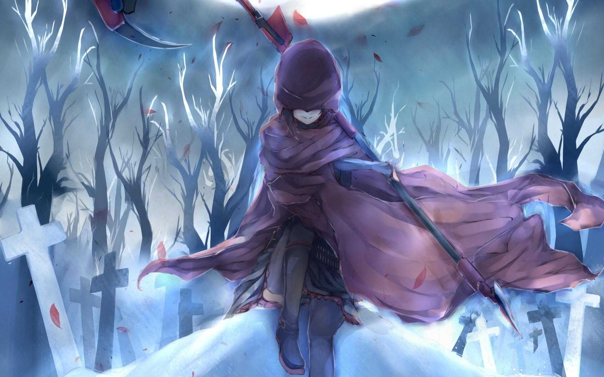 Ruby Rose in a snowy cemetery with a scythe HD Wallpaper
