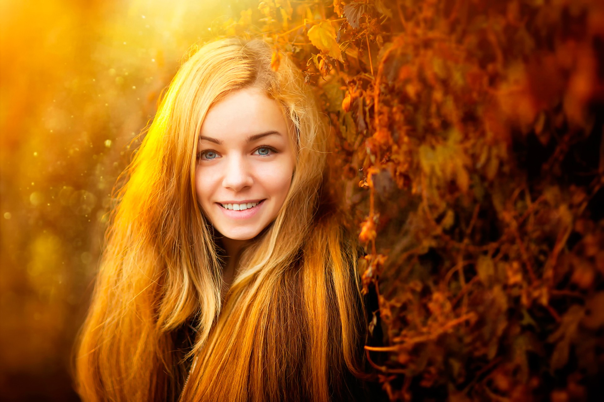 Young woman with long blonde hair outdoors HD Wallpaper