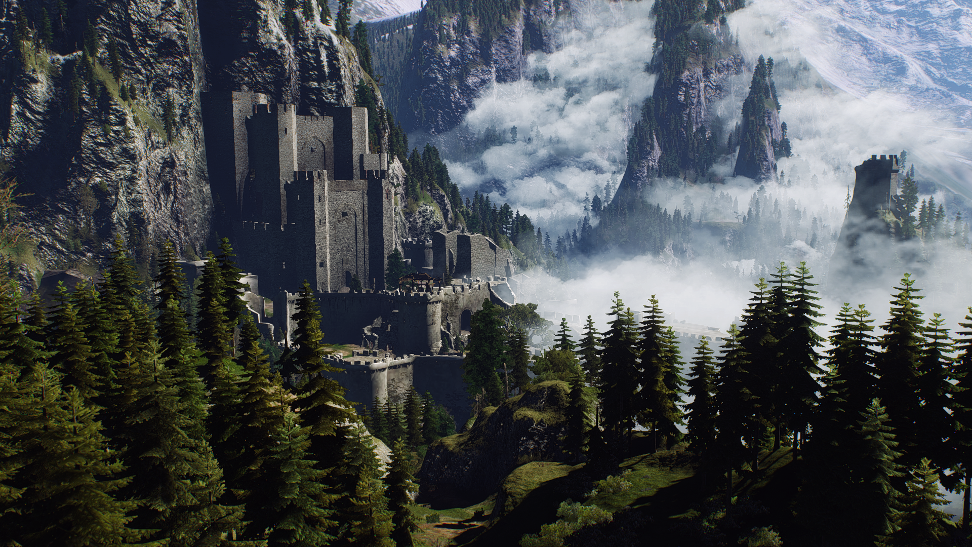 The Witcher 3: Wild Hunt castle in mountains HD Wallpaper