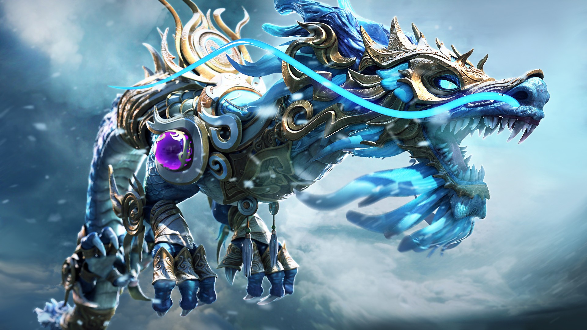 Blue dragon with golden armor in fantasy art HD Wallpaper