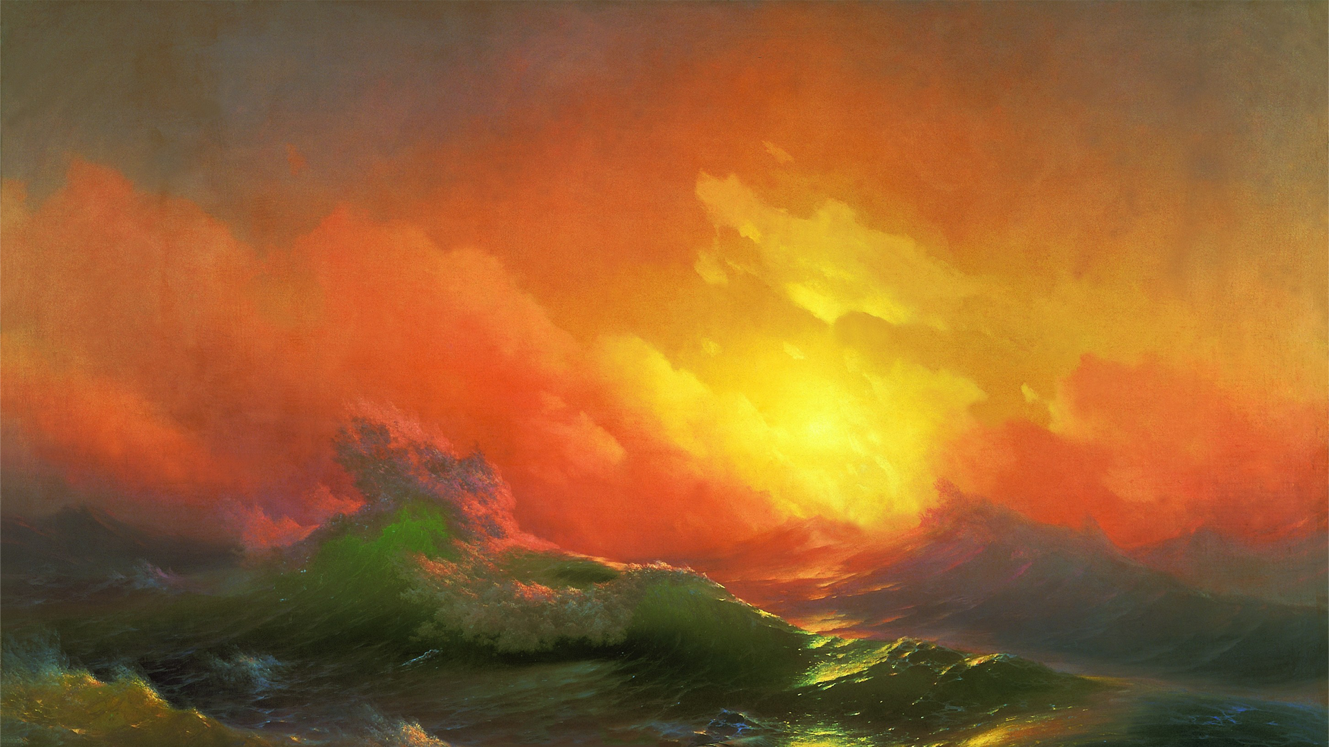 Ivan Aivazovsky's Stormy Sea at Sunset HD Wallpaper